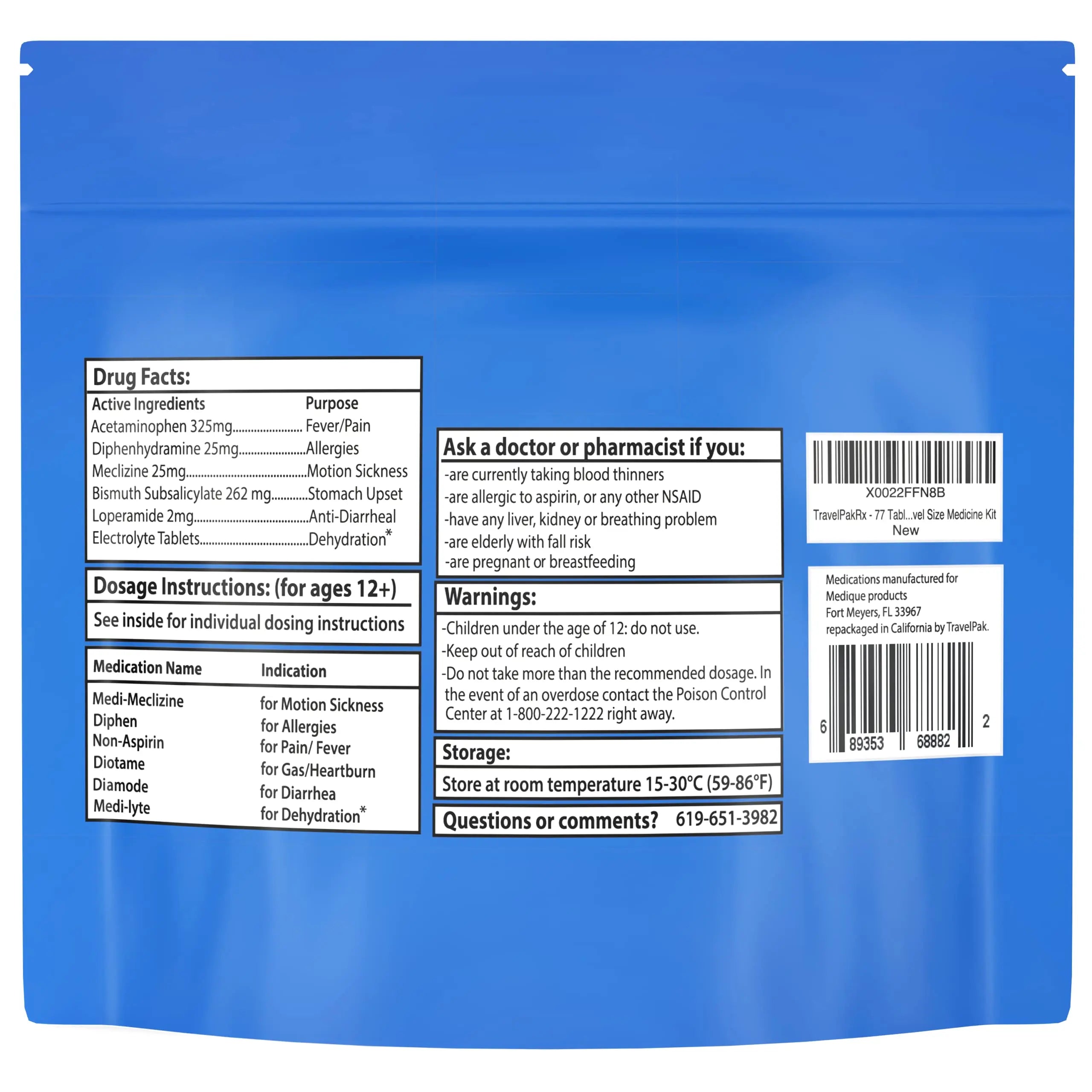 TravelPakRx Travel Essentials Medicine Kit - TSA-Approved Over-The-Counter Individual Medicine Packets, for Travel, Cruises, Camping, Created by Pharmacist TravelPakRx buy supplements canada