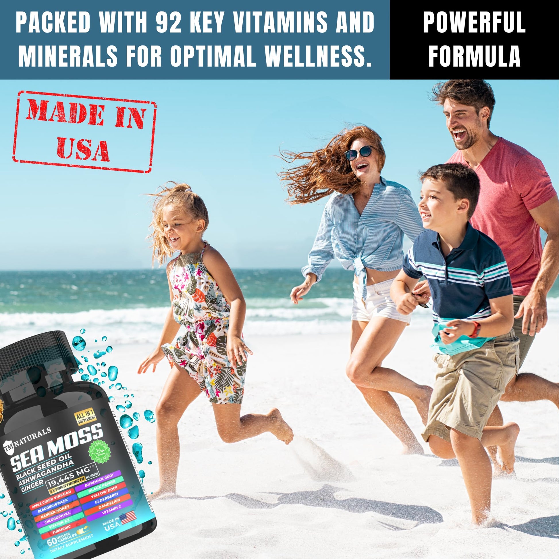 TM NATURALS Sea Moss with Black Seed Oil, Vitamin C, Ashwagandha and Turmeric for Immune Support & Energy - 60 Vegan Capsules + Free Pill Box TM NATURALS buy supplements canada
