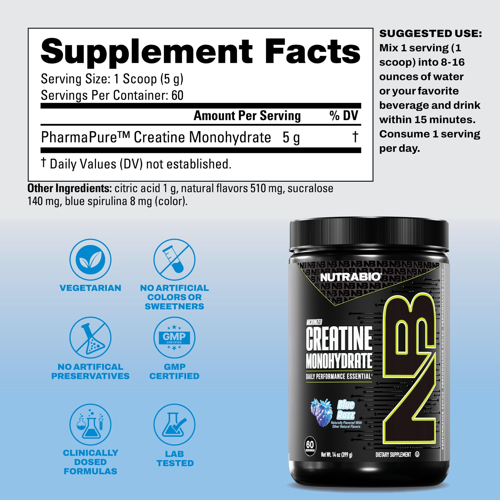 NutraBio Pure Micronized Creatine Monohydrate Powder Supplement, Blue Razz (300 g) - Supports Bulk Muscle Energy, Recovery, and Strength - HPLC Tested Creatine Powder Supplement for Men and Women NutraBio buy supplements canada