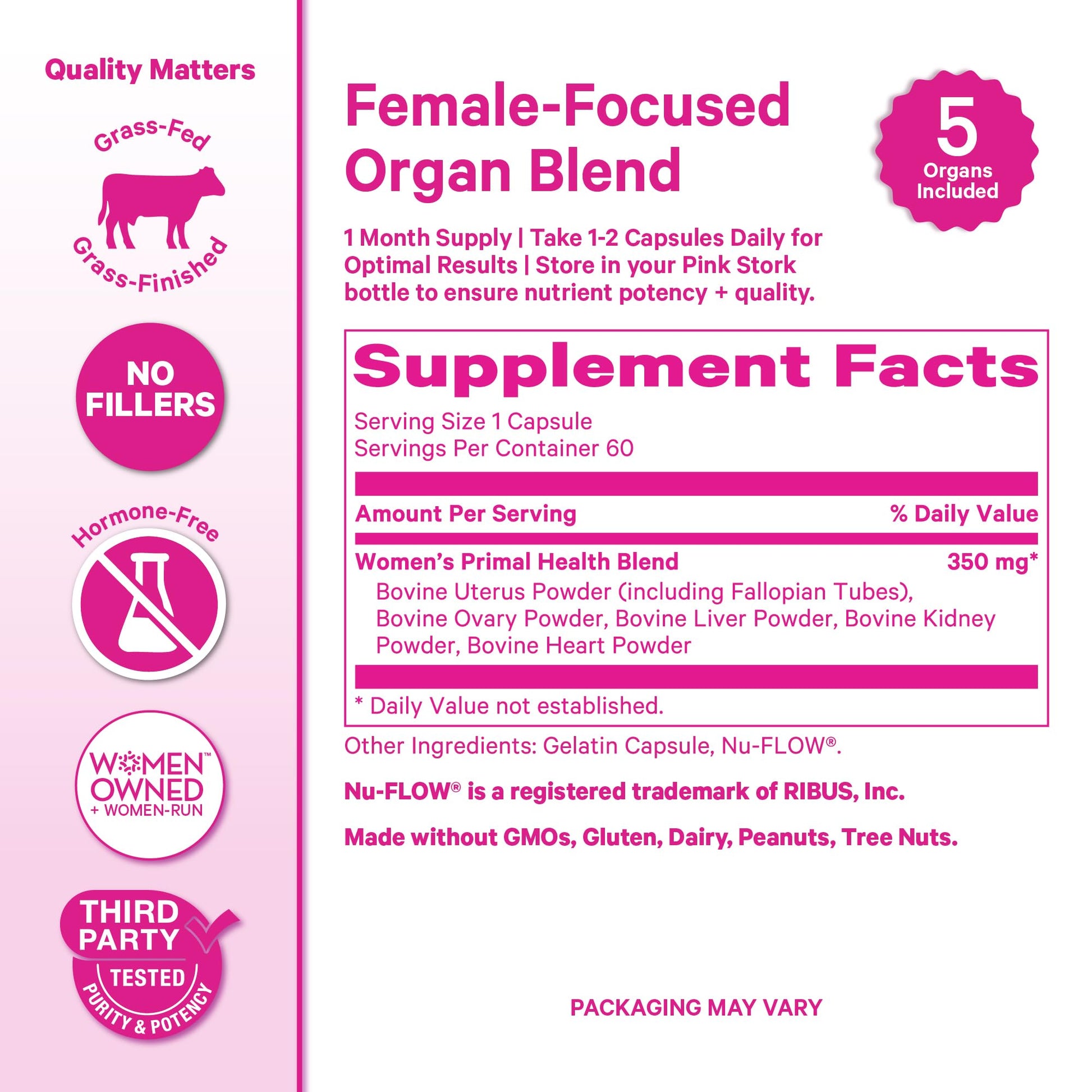 Pink Stork Beef Organ Supplement for Women | Grass-Fed Beef Liver Capsules with Iron, B12, CoQ10, Vitamin A | Primal Multivitamin for Female Hormone + Energy Support | 60 Capsules Pink Stork buy supplements canada