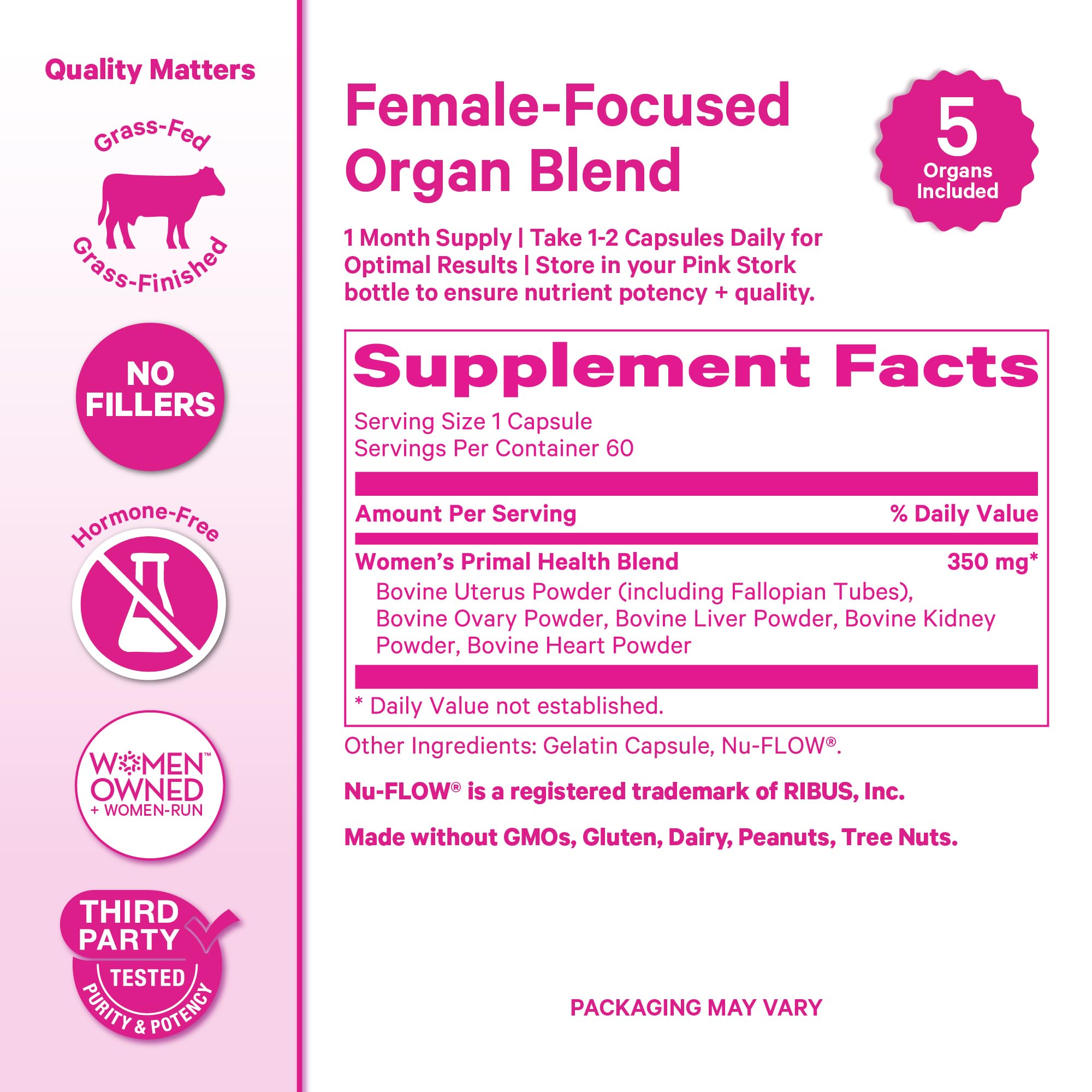 Pink Stork Beef Organ Supplement for Women | Grass-Fed Beef Liver Capsules with Iron, B12, CoQ10, Vitamin A | Primal Multivitamin for Female Hormone + Energy Support | 60 Capsules Pink Stork buy supplements canada
