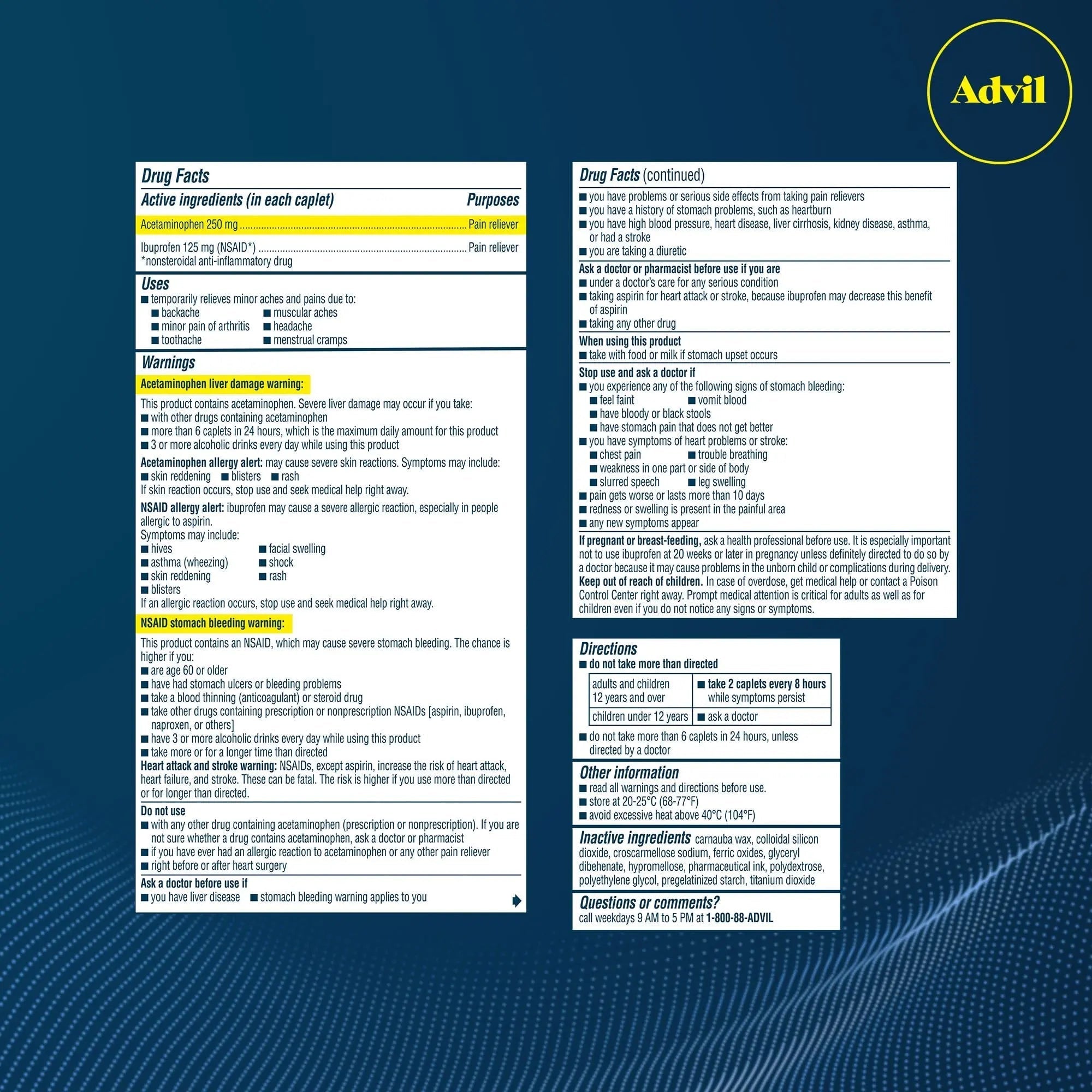 Advil Dual Action Back Pain Caplets Delivers 125mg Ibuprofen and 250mg Acetaminophen Per Dose for 8 Hours of Back Pain Relief - 144 Count Advil buy supplements canada
