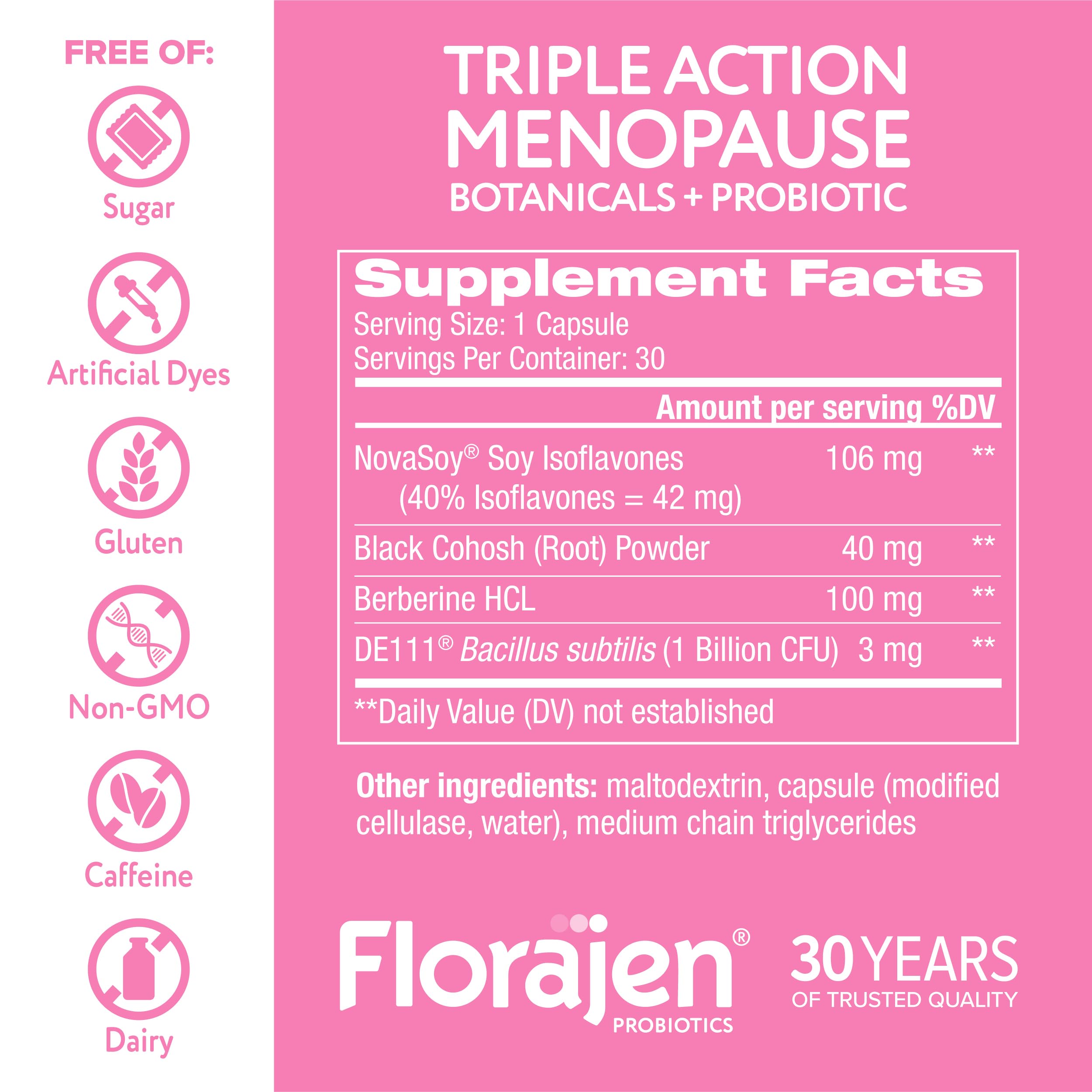 Florajen Triple-Action Menopause Probiotic - Hormonal Balance, Hot Flash, & Mood Swing Relief - Weight Management & Digestive Support - Featuring Berberine, Black Cohosh, & Botanical - 30 Capsules Florajen buy supplements canada