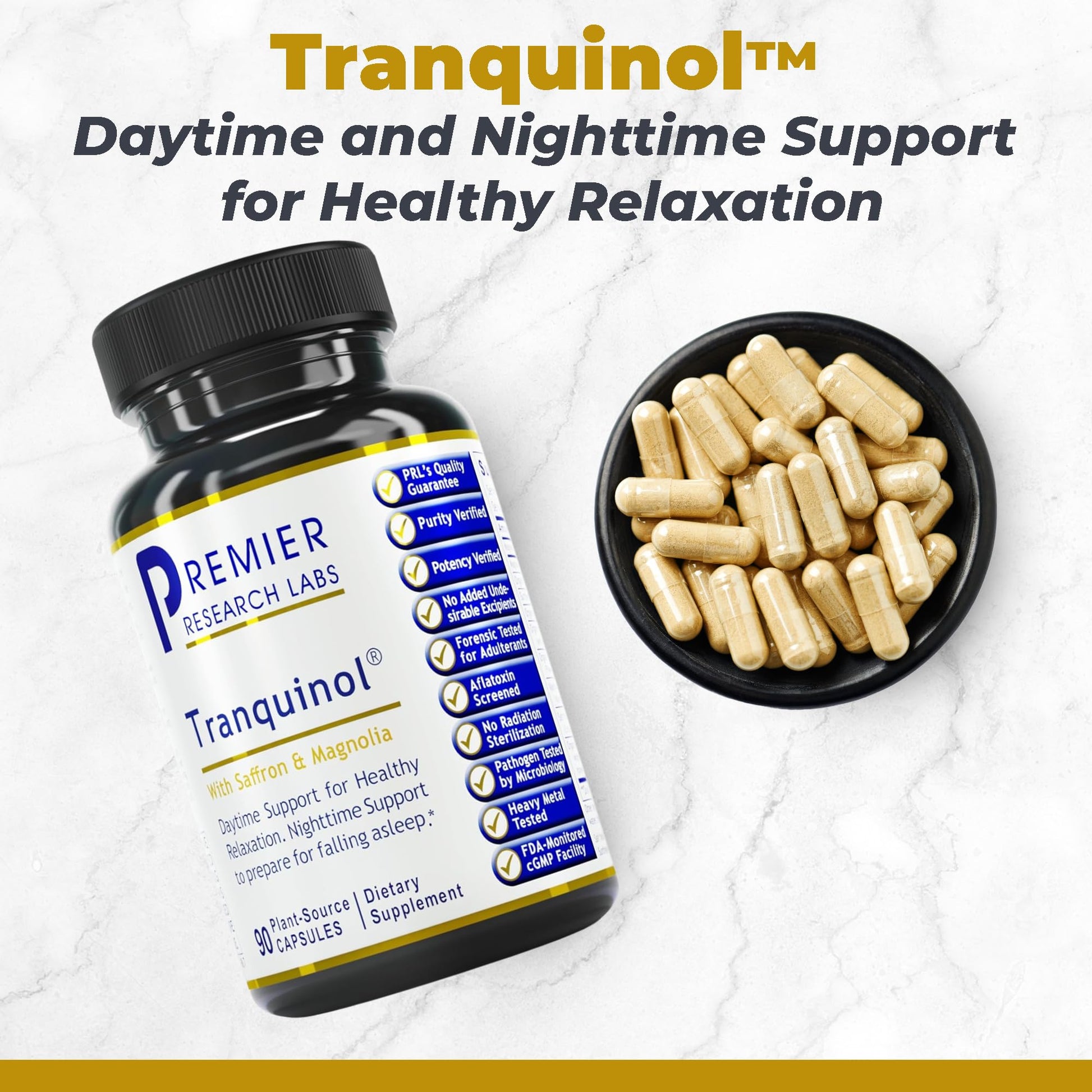 Premier Research Labs Tranquinol - Natural Sleep Aid Supplement for Deep Sleep Support and Calm Mind | Magnesium, Turmeric, Lemon Balm & Saffron Extract - Pure Vegan - 90 Plant-Source Capsules Premier Research Labs buy supplements canada