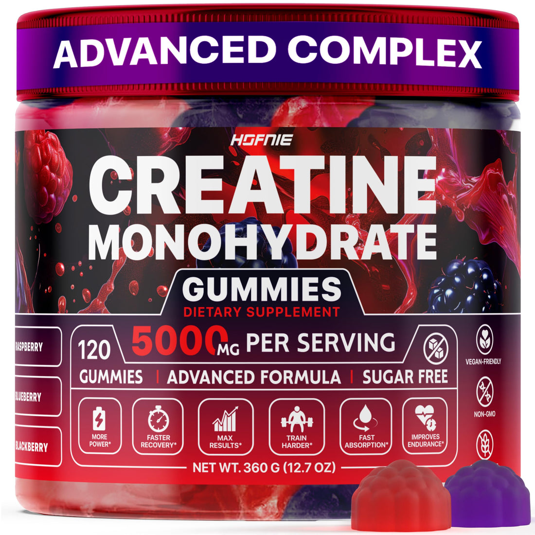 Hofnie Creatine Monohydrate Gummies 5000 mg – Vegan, Sugar-Free Pre Workout Creatine for Men & Women – Raspberry & BlackBerry Flavored Chewable Creatine Monohydrate, 120 Gummies (30-Day Supply) Hofnie buy supplements canada