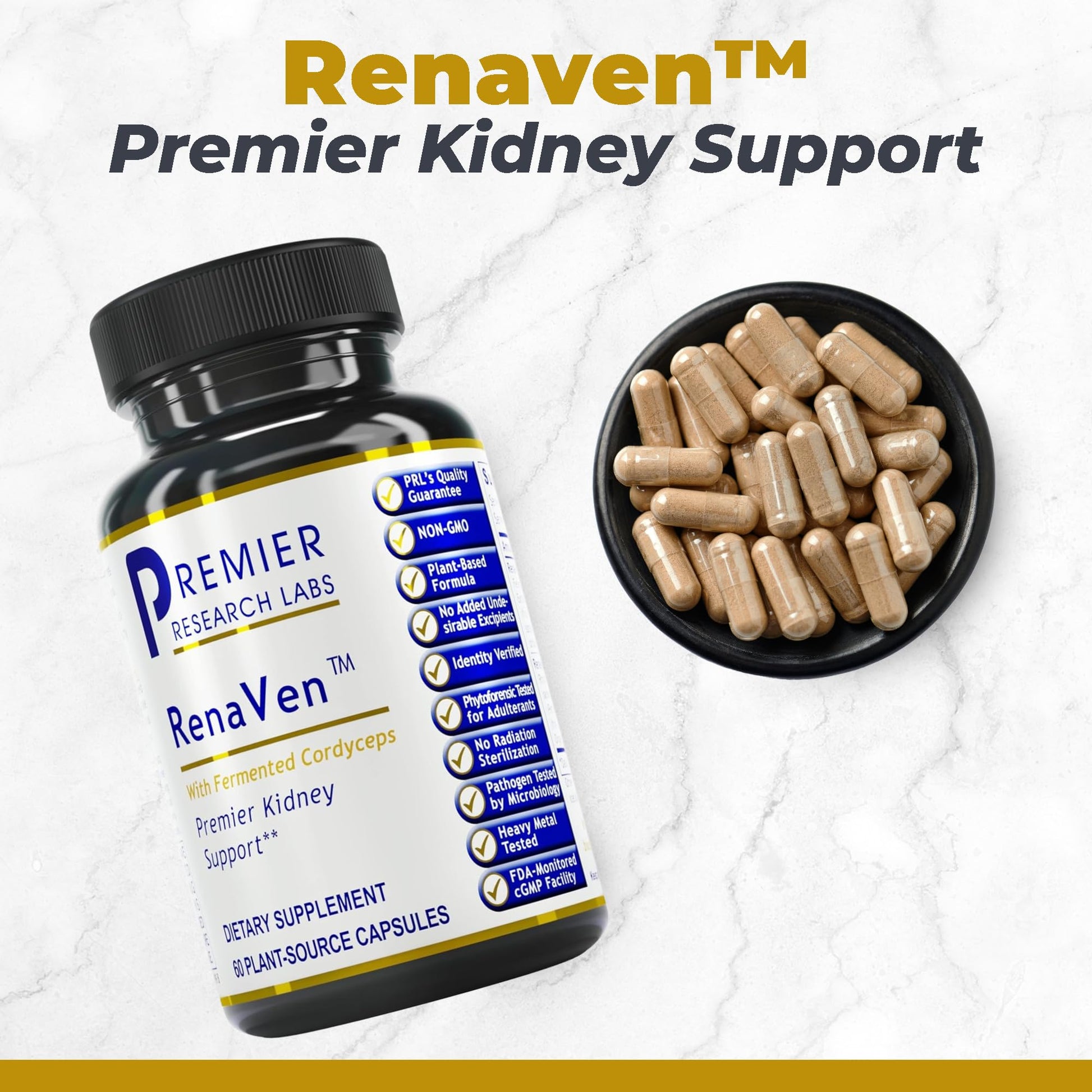 Premier Research Labs RenaVen - Premier Kidney Support for Kidney Cleanse Detox and Repair | Improve Kidney Function and Urinary Support with Fermented Cordyceps - 60 Plant-Source Capsules Premier Research Labs buy supplements canada
