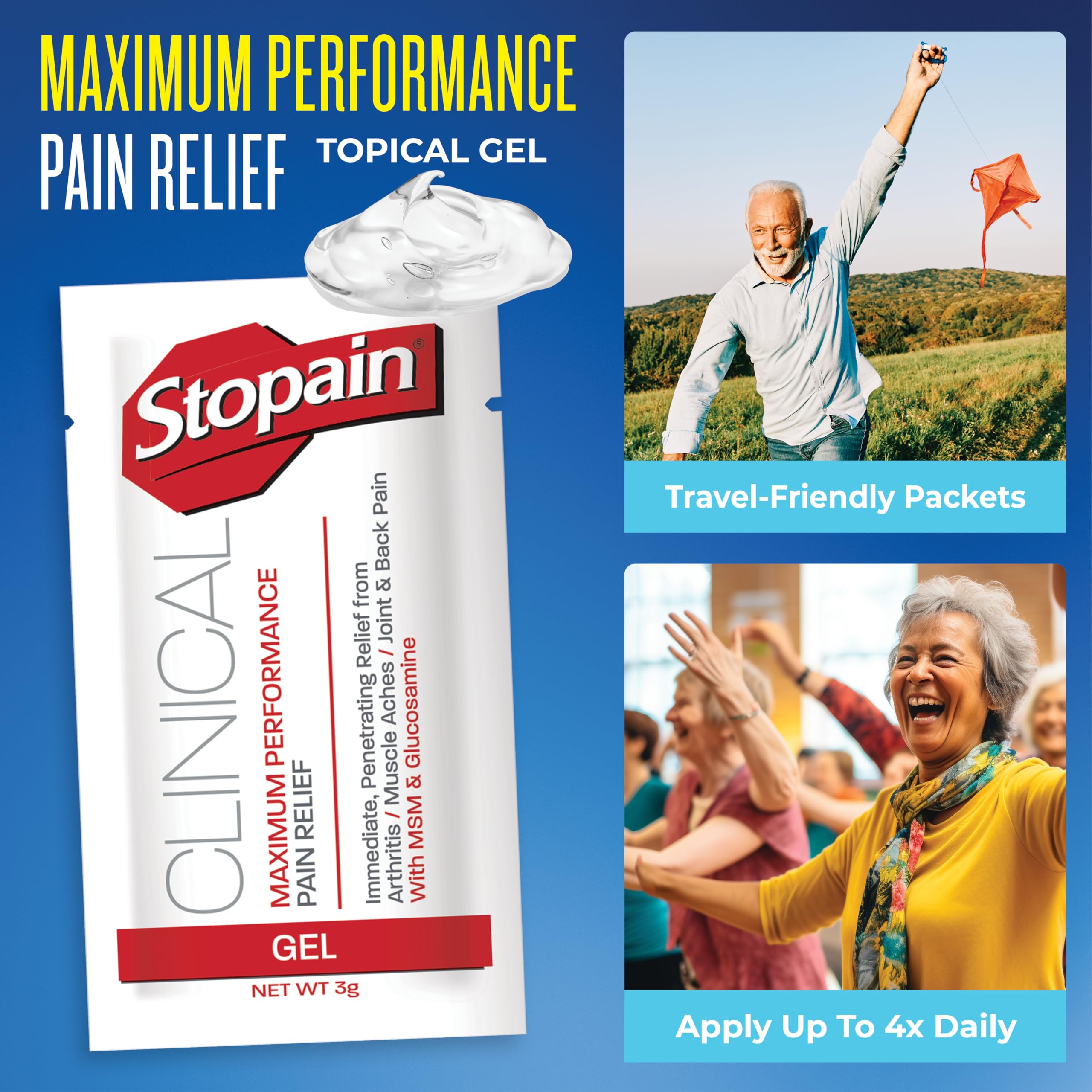 Stopain Pain Relief Clinical Gel Packets, Made in USA, Maximum Performance Pain Relief with 10% Menthol Plus Glucosamine for Muscle Aches, Joint Pain, and Arthritis (100 Pack) Stopain buy supplements canada