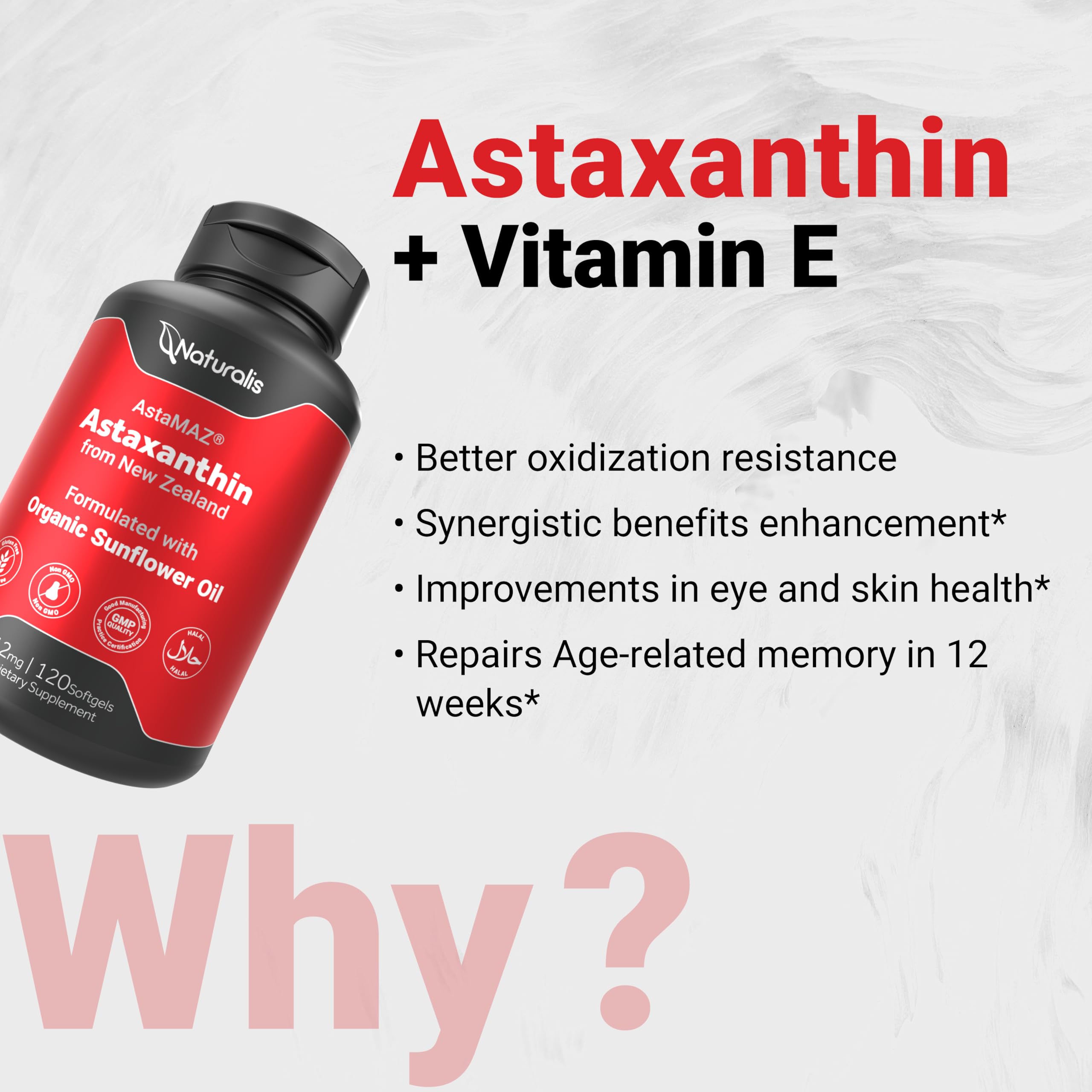 Naturalis New Zealand Astaxanthin (12mg) | Enhanced with Natural Vitamin E | Non-GMO, Soy & Gluten Free | 120 Softgels (4 Month Supply) Naturalis buy supplements canada