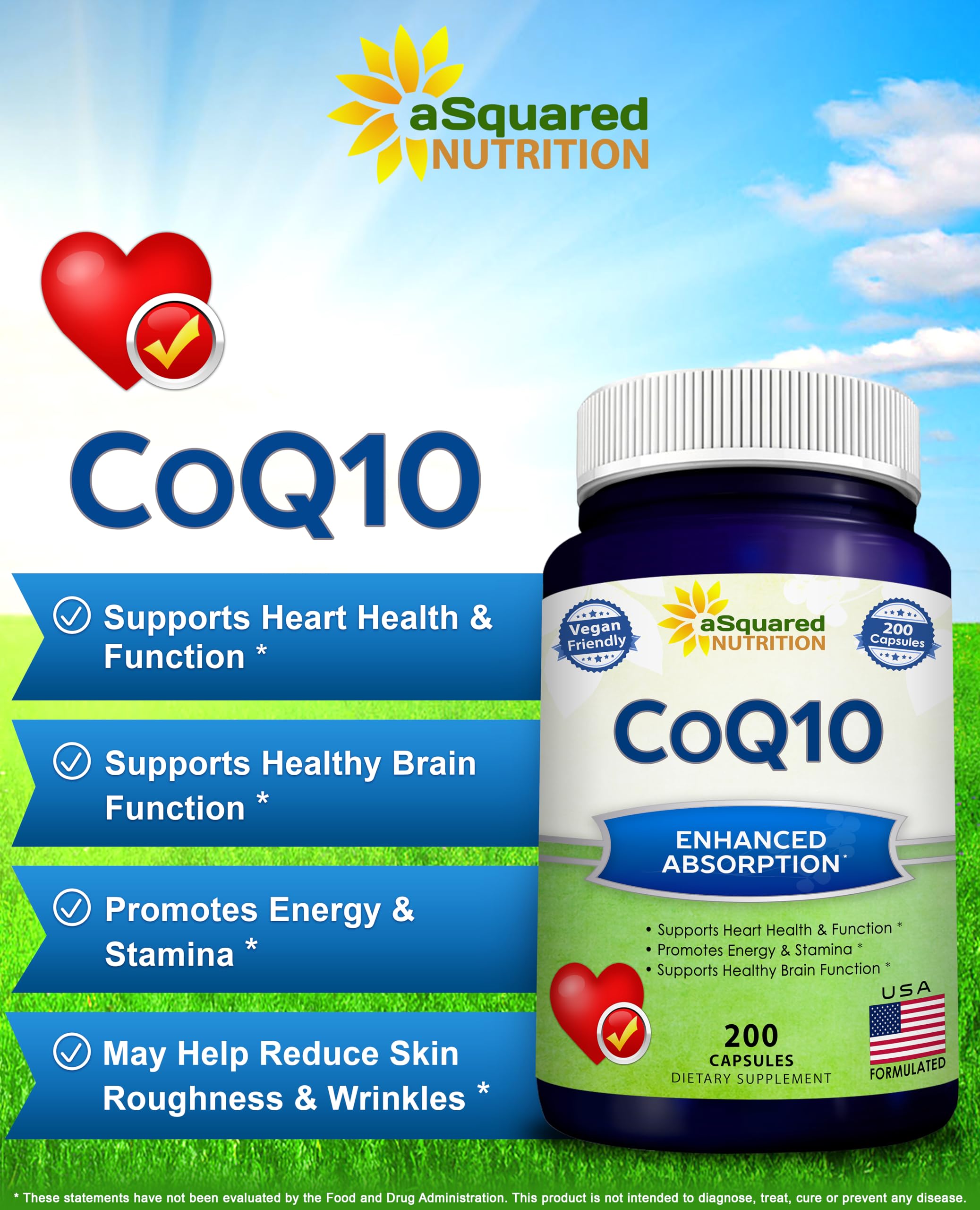 aSquared Nutrition CoQ10 (400mg Max Strength, 200 Capsules) - High Absorption Vegan Coenzyme Q10 Powder - Ubiquinone Supplement Pills, Extra Antioxidant CO Q-10 aSquared Nutrition buy supplements canada