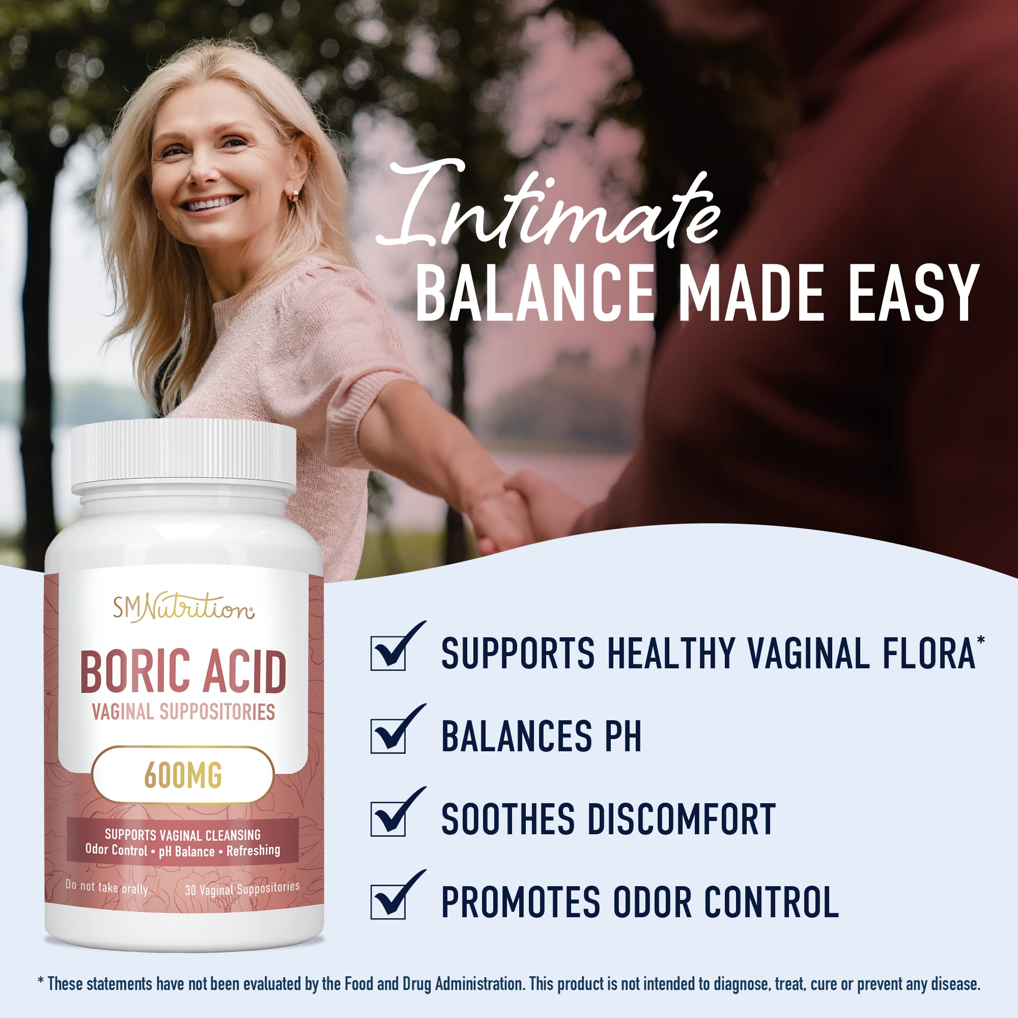 Boric Acid Suppositories for Women | 600mg | for pH Balance, Vaginal Odor & Itching | Feminine Intimate Health SMNutrition buy supplements canada