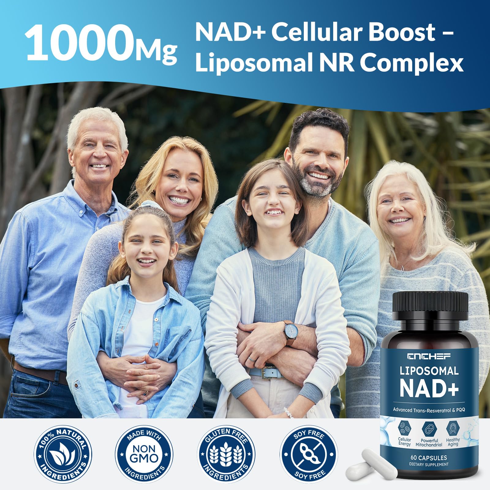 CNCHEF Liposomal NAD Supplement -1000mg, NAD Resveratrol Supplement for Women & Men with Nicotinamide Riboside, Resveratrol, PQQ & TMG, NAD Plus Boosts NAD+ Levels, Anti-Aging & Brain, 60 Capsules CNCHEF buy supplements canada