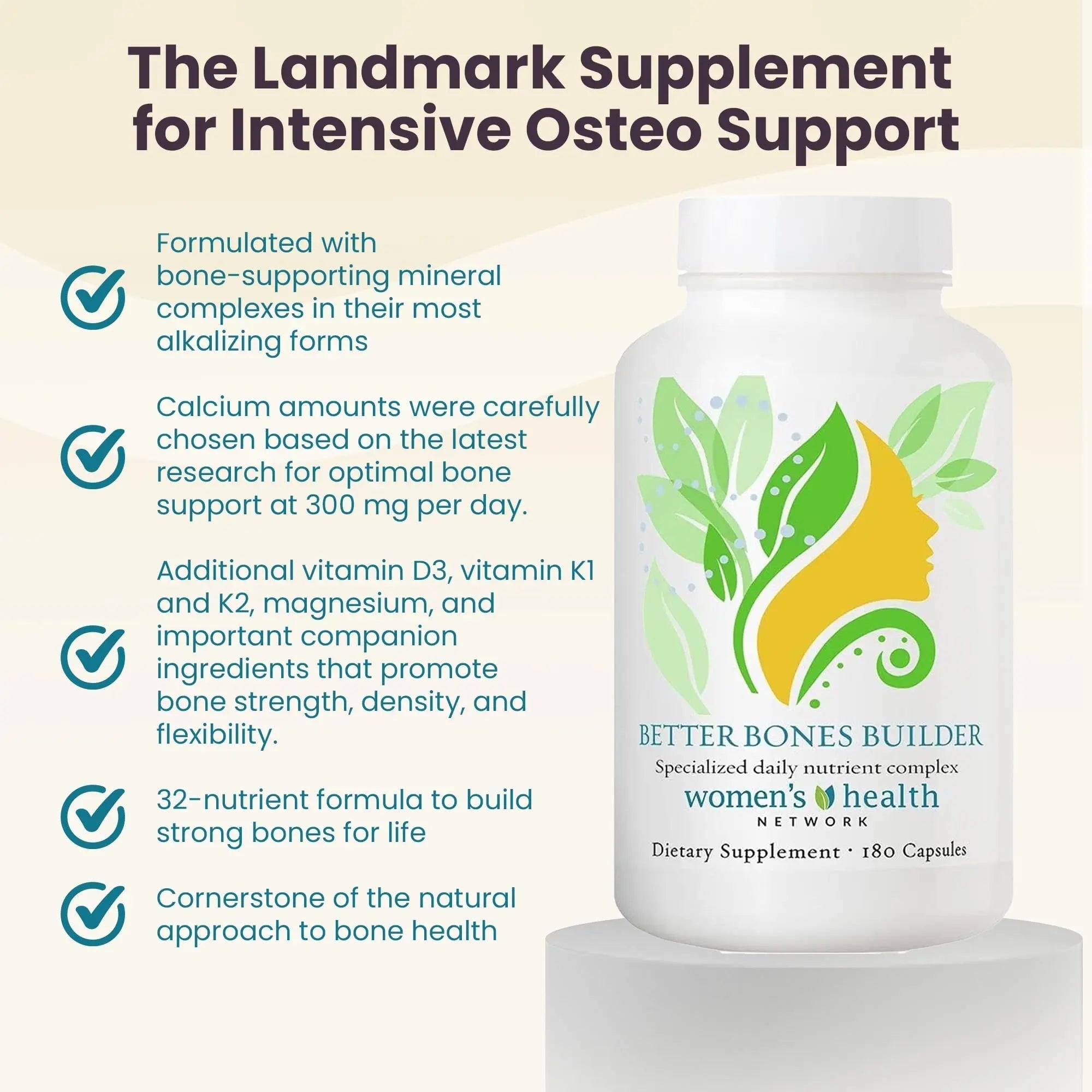 Better Bones Builder - 32-in-1 Calcium Supplements for Women, 300mg Calcium with Vitamin A, C, D3, K, and 300mg Magnesium, Zinc Selenium Women's Health Network buy supplements canada