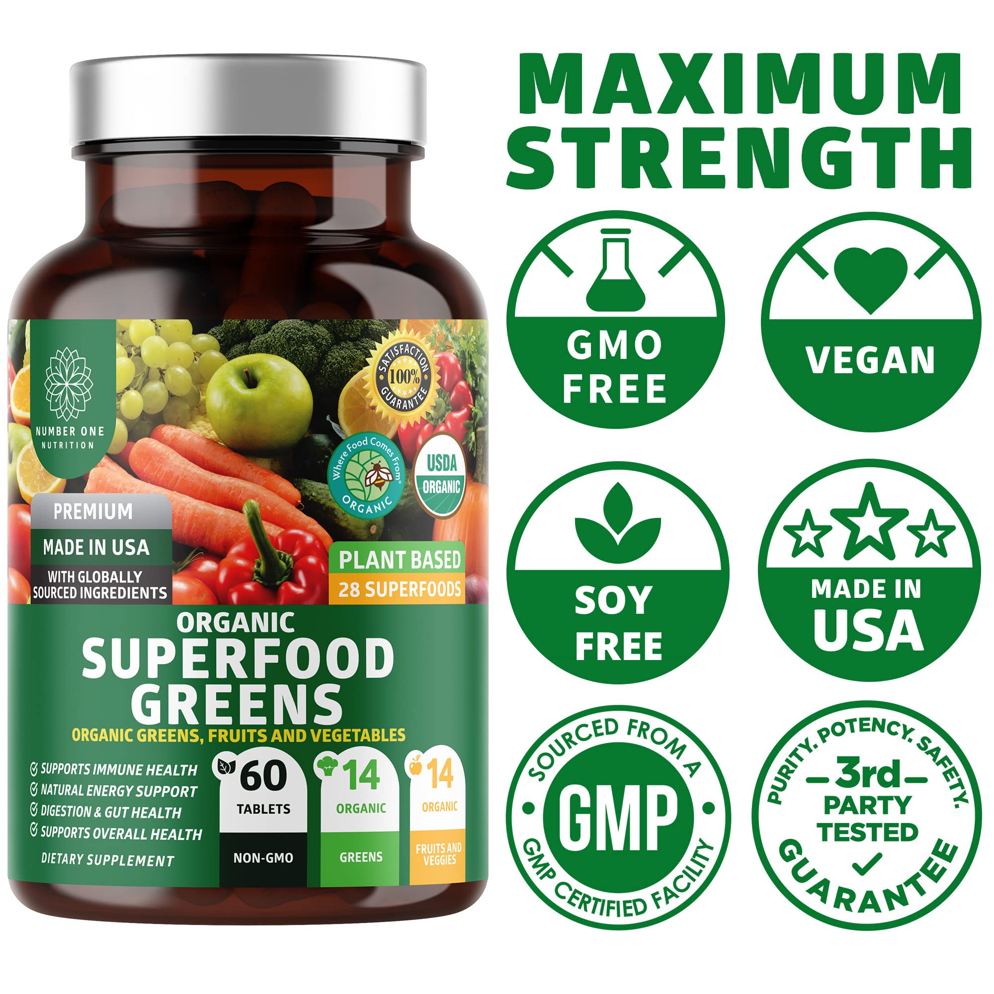 N1N Premium Organic Superfood Greens [28 Powerful Ingredients] Natural Fruit and Veggie Number One Nutrition buy supplements canada