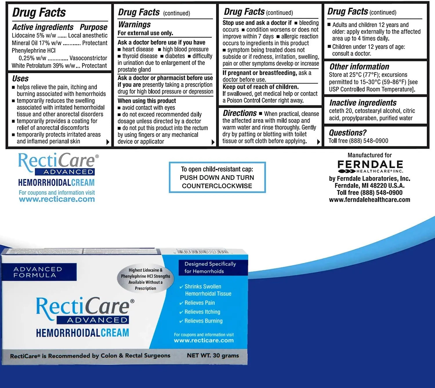 Recticare Advanced Hemorrhoidal Cream: Advanced Treatment to Shrink & Soothe Hemorrhoids - Itch, Pain, Burn Relief - 30g Hemorrhoidal Cream with Lidocaine Recticare buy supplements canada