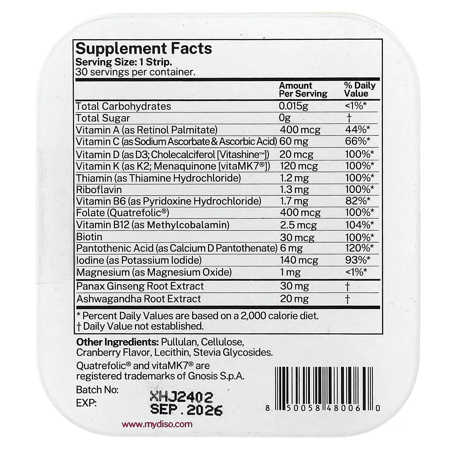 DISO - M-VIT - Fast-Dissolving Multivitamin Oral Strips, Cranberry Flavor, Vegan, Sugar Free, Gluten Free, Individually Wrapped DISO buy supplements canada