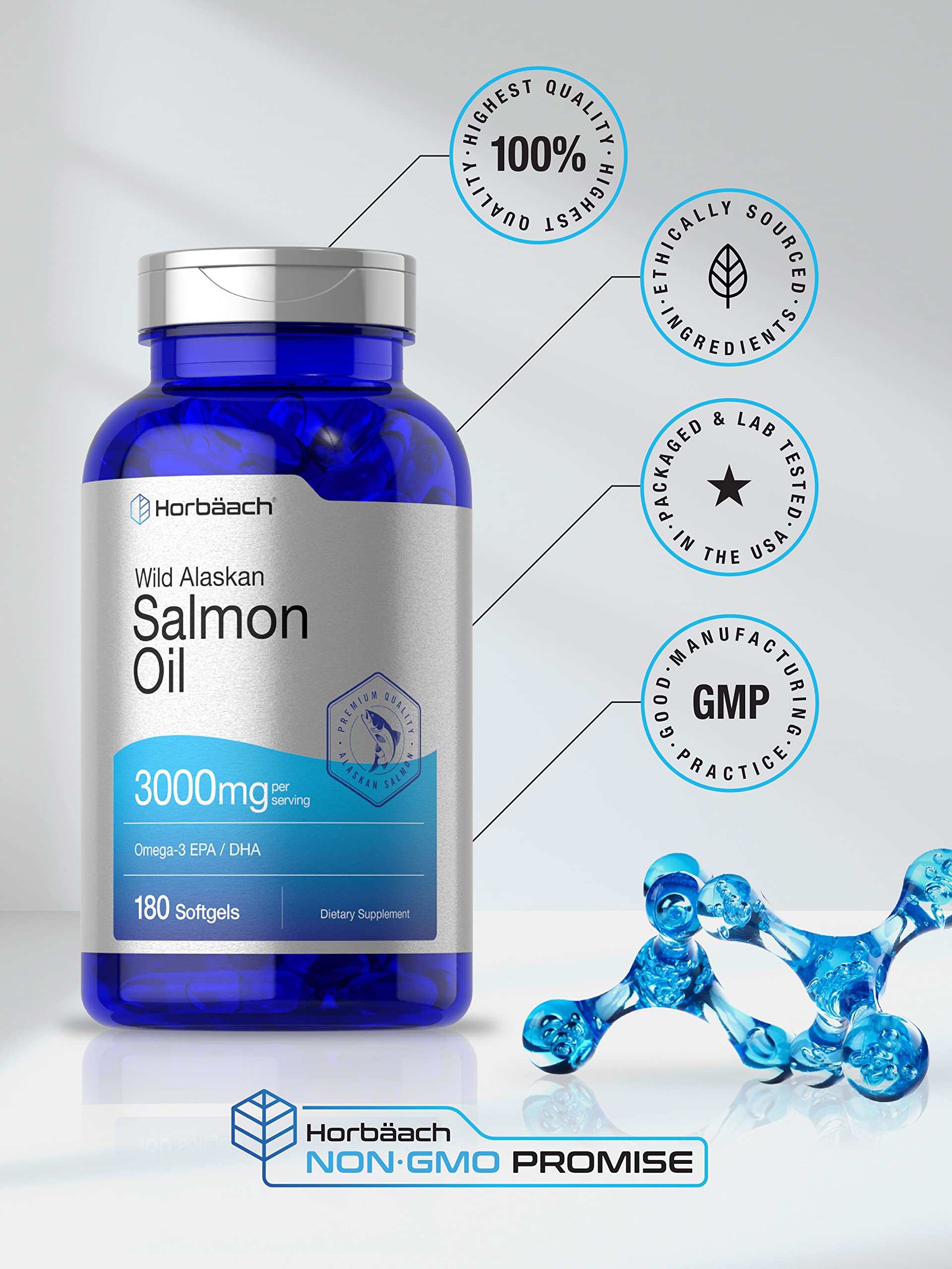 Wild Alaskan Salmon Fish Oil | 180 Softgel Capsules | Gluten Free, Non-GMO | High Potency Horbäach buy supplements canada