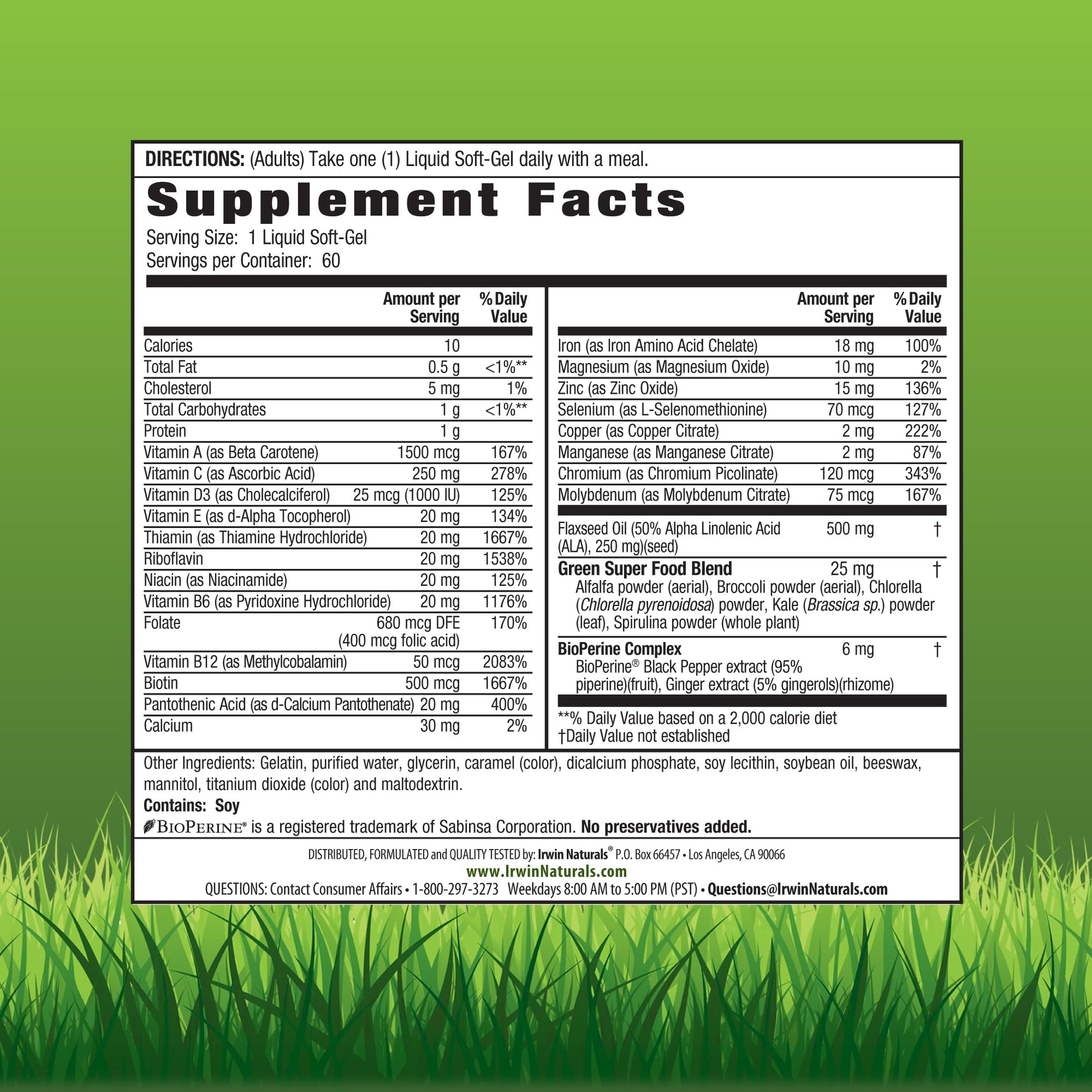 Irwin Naturals Only One Liquid-Gel Multi with Iron - 60 Liquid Softgels - Daily Essential Vitamins, Minerals, Antioxidants, Omega-3s & Green Super Foods Irwin Naturals buy supplements canada