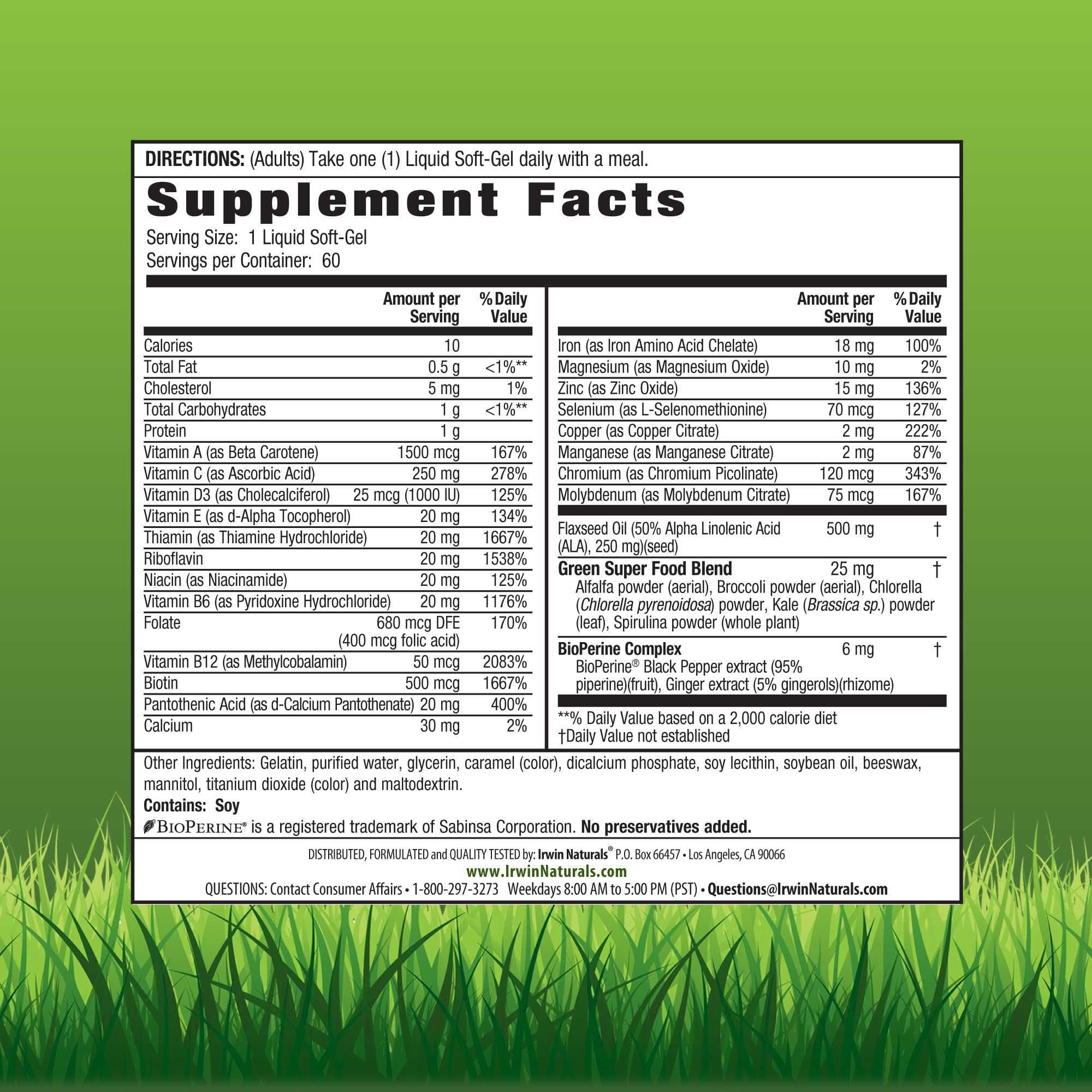 Irwin Naturals Only One Liquid-Gel Multi with Iron - 60 Liquid Softgels - Daily Essential Vitamins, Minerals, Antioxidants, Omega-3s & Green Super Foods Irwin Naturals buy supplements canada