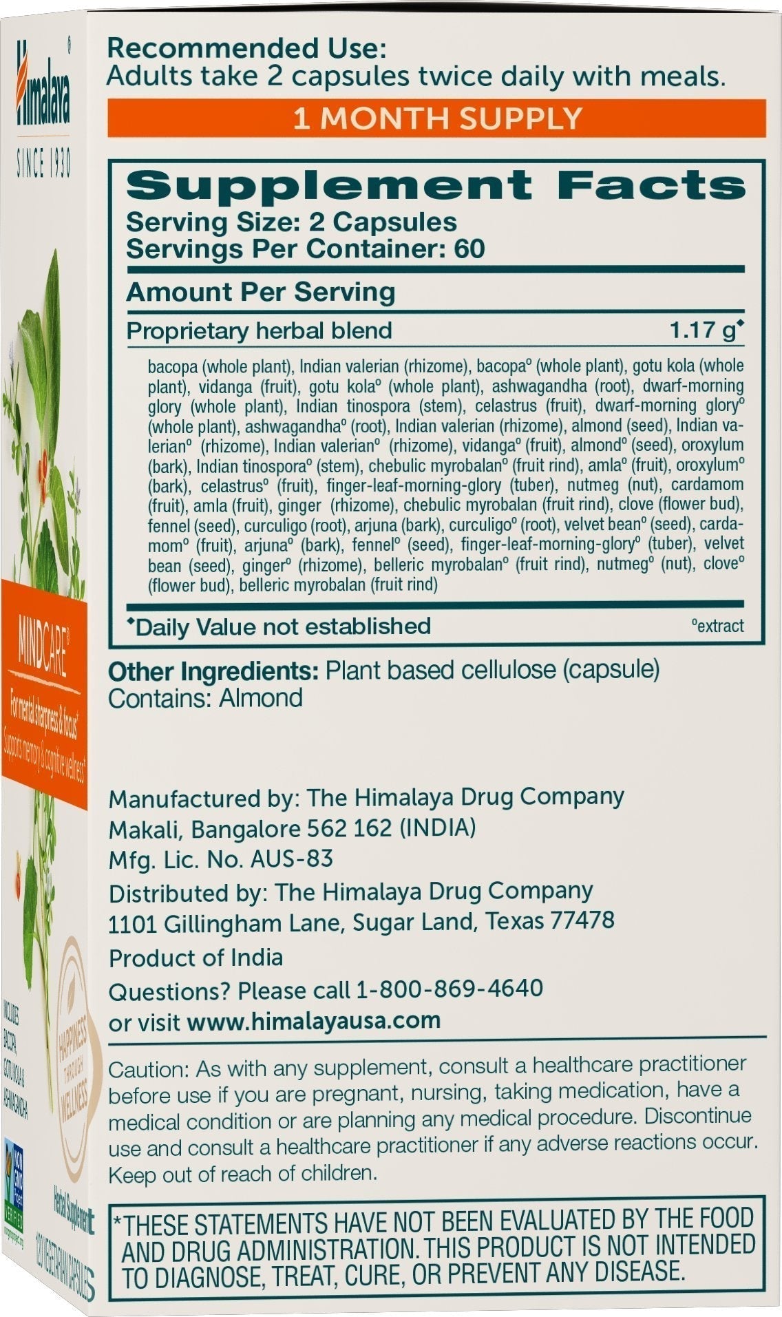 Himalaya MindCare, Nootropic Brain Supplement Booster for Mental Sharpness, Focus, Memory, and Cognitive Wellness, 1170 mg, 120 Capsules, 1 Month Supply Himalaya buy supplements canada