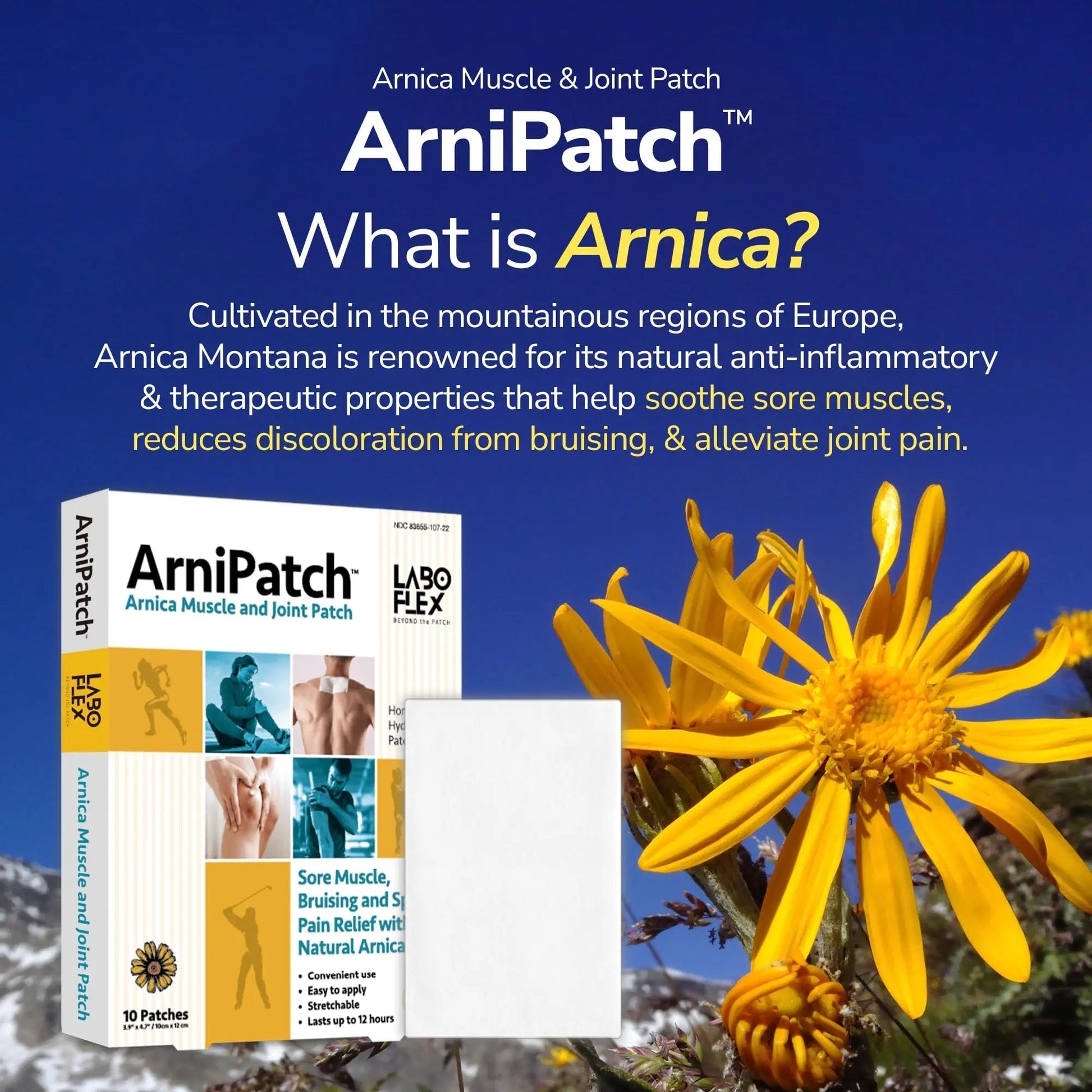 LABOFLEX Arnipatch Natural Arnica Pain Relief Hydrogel Patches – Long Lasting Relief for Muscle Soreness, Swelling, Inflammation, Stiffness & Injury on Back, Knee & Neck (Box, 10, Count) LABOFLEX buy supplements canada