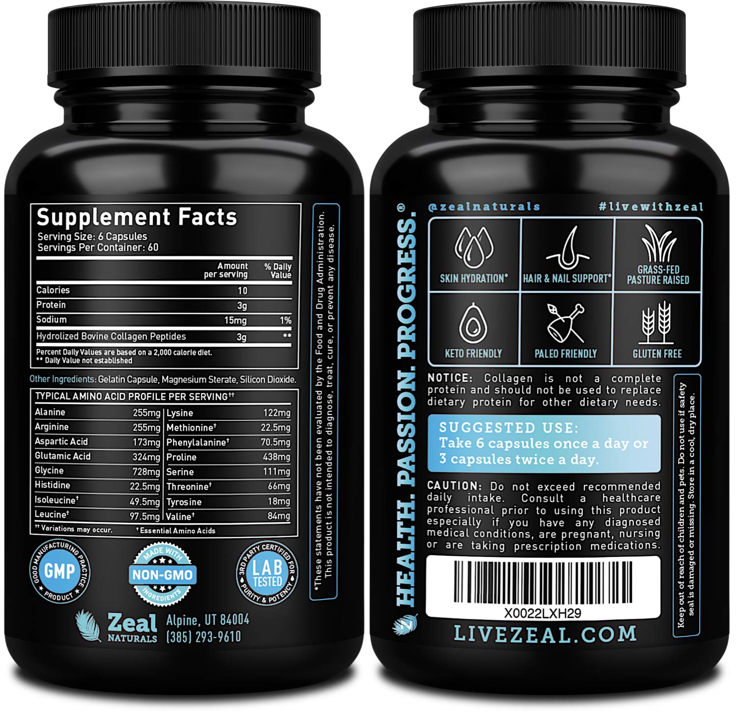 Zeal Naturals Collagen Peptides Collagen Pills (360 Capsules) Grass Fed Collagen Pepetide Powder - Hydrolyzed Collagen Powder for JointTendon SupplementHair Skin and Nails - Zeal Naturals buy supplements canada