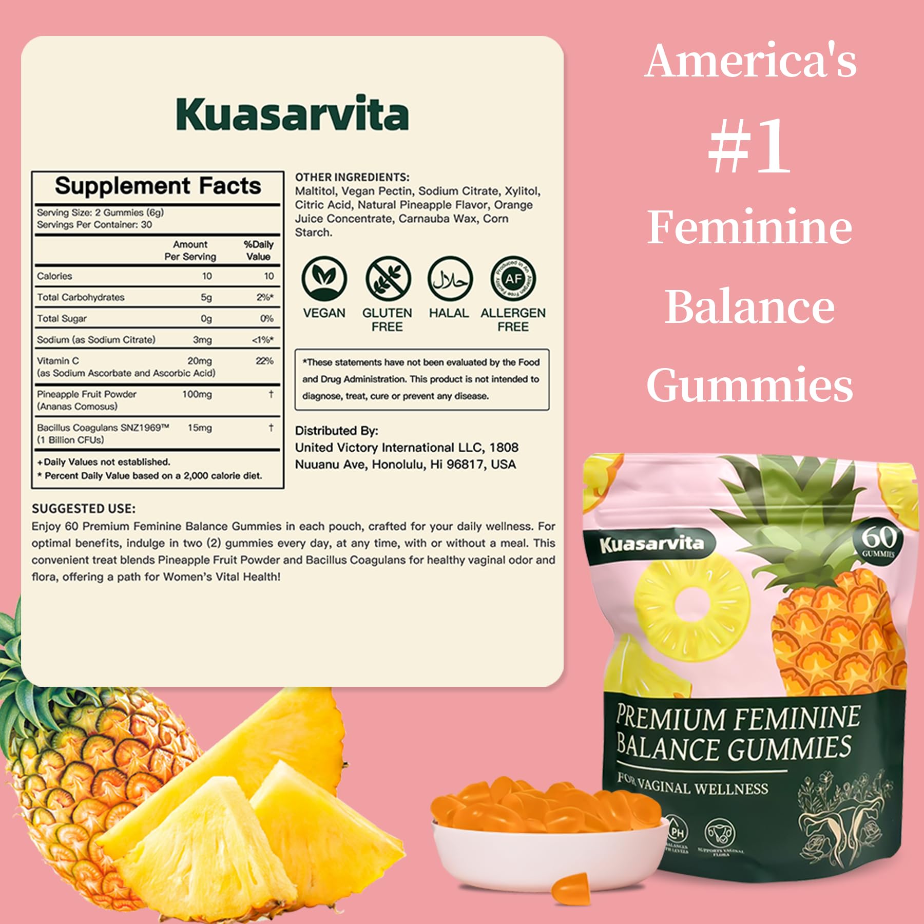 Kuasarvita Peeshlita Women’s Vaginal Probiotics Gummies – pH Balance Support + Feminine Wellness & Comfort, Pineapple Flavor, Natural Probiotic Blend – 60 Gummies Kuasarvita buy supplements canada