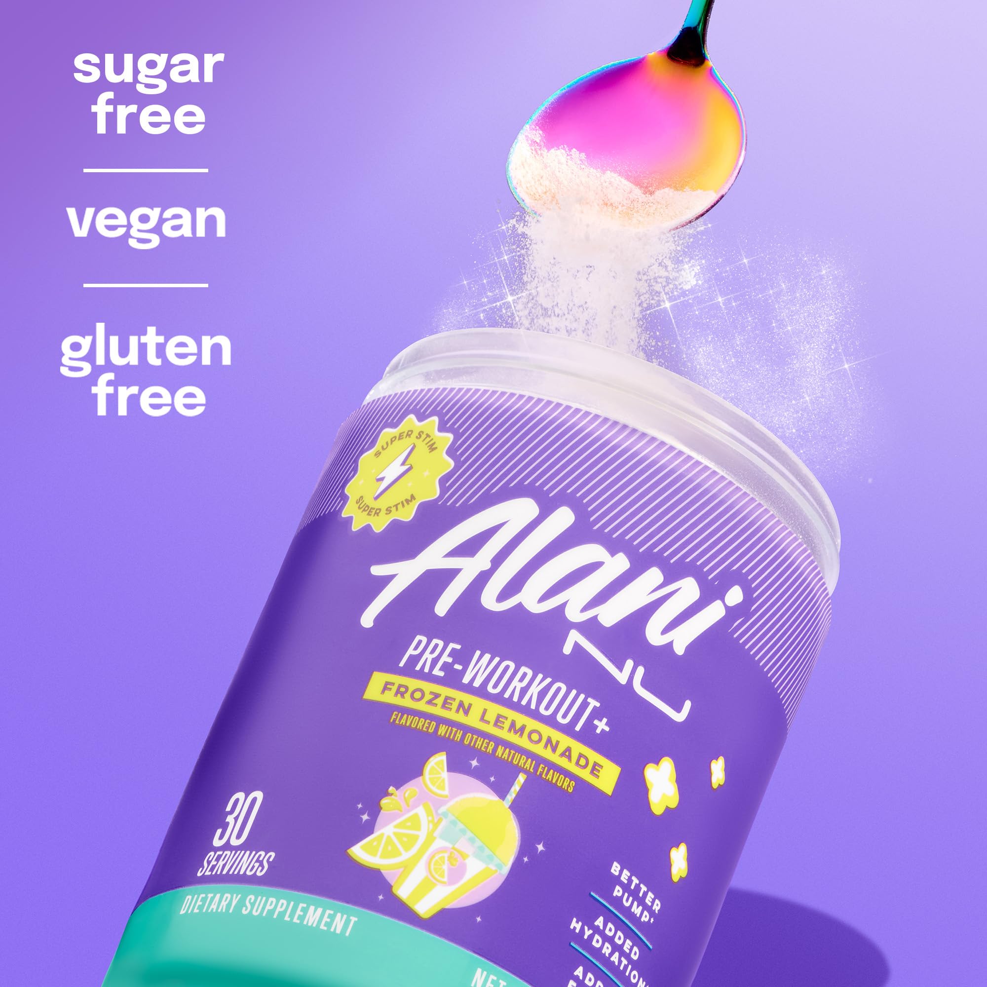 Alani Nu Pre Workout+ Powder Frozen Lemonade, Extra Boost, Sugar Free, 300mg Caffeine, L-Theanine, Beta-Alanine, Citrulline, 30 Servings Alani Nu buy supplements canada