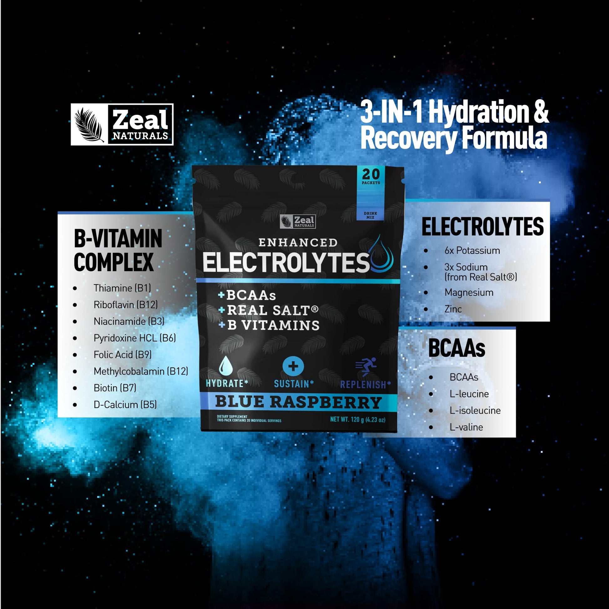 Enhanced Powder Stick Packs (Blue Raspberry - 20 Packets) Sugar Free + BCAA B-Vitamin Zeal Naturals buy supplements canada