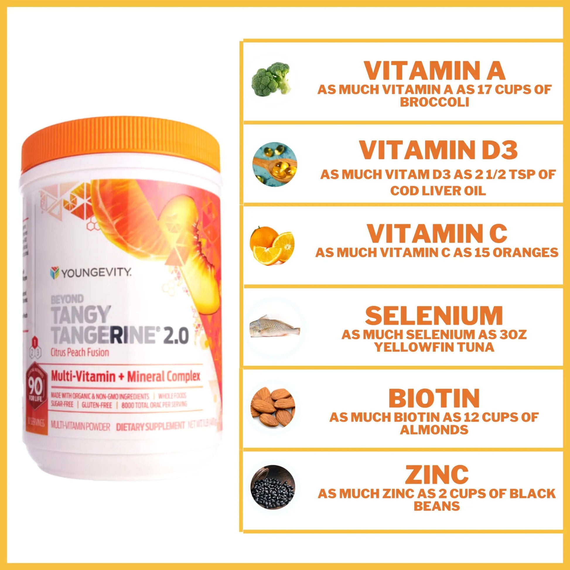 Youngevity Beyond Tangy Tangerine 2.0 Citrus Peach Ultimate Multi-Vitamin & Mineral Complex - Made with Natural & Whole Foods | 8,000 ORAC | 2 Canisters Youngevity buy supplements canada