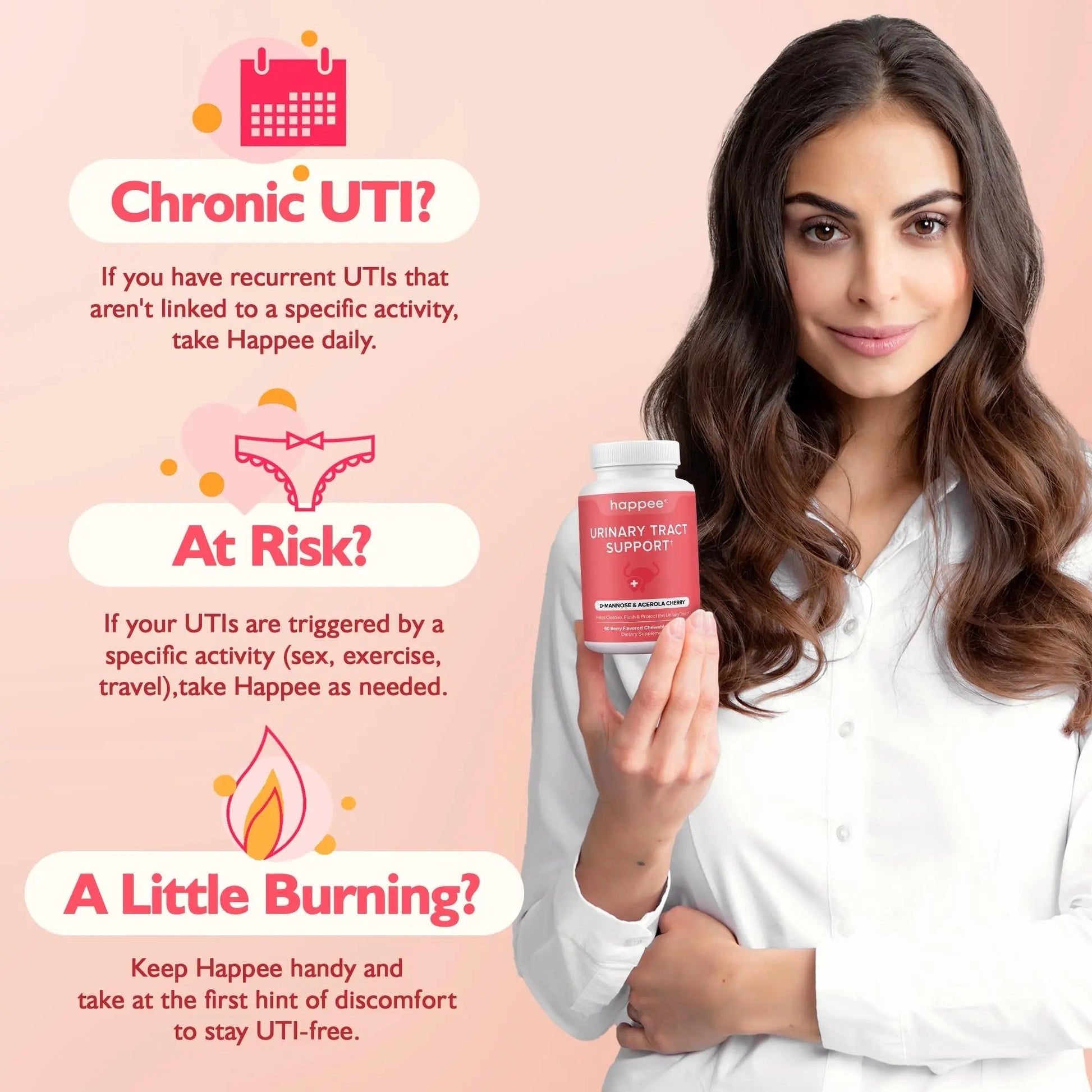 Happee Urinary Tract Health Supplement for Women & Men – Fast-Acting UTI Relief and Prevention, 500mg D-Mannose & Antioxidants, Supports Kidney and Bladder Health, Berry Flavor, 60 Chewables Happee buy supplements canada