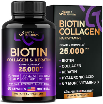 Biotin | Collagen | Keratin | Hyaluronic Acid - Hair Growth Support Pills, 25000 mcg NUTRAHARMONY buy supplements canada