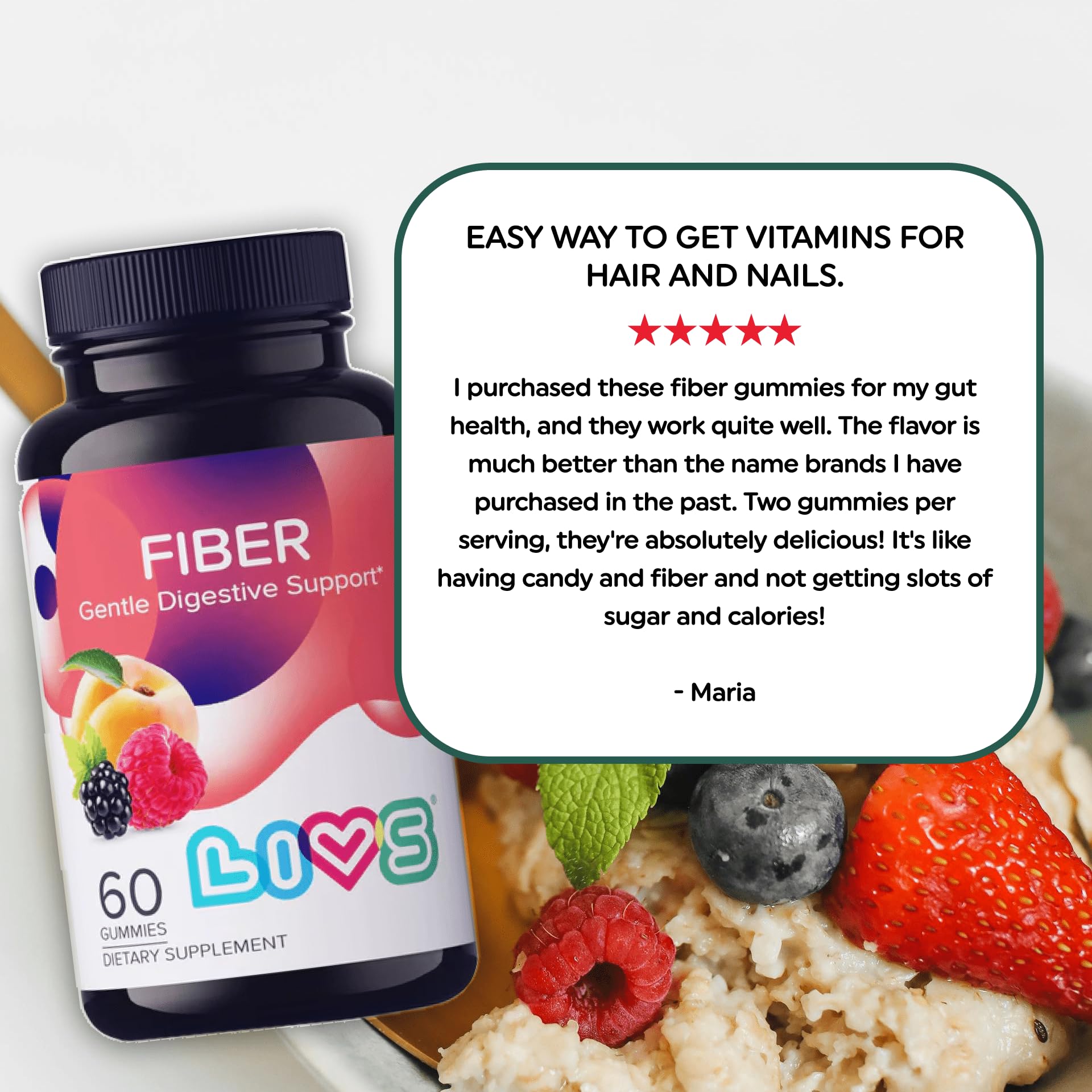 LIVS Fiber Gummies for Adults – Promote Digestive Support & Regularity | Gut Health & Smooth Digestion | Plant-Based Prebiotic | Non-GMO Fiber Supplement LIVS buy supplements canada