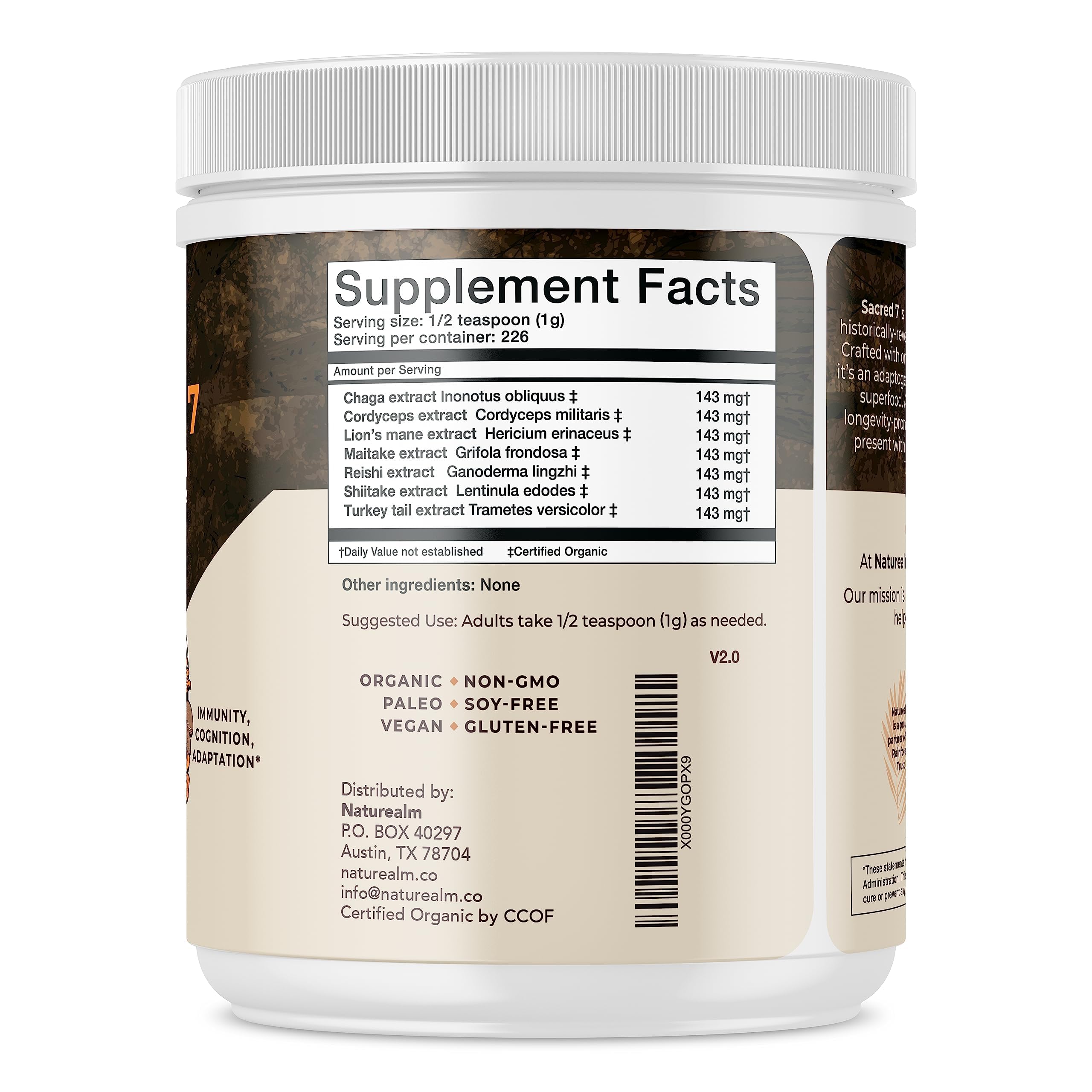Naturealm Sacred 7 Mushroom Extract Powder - USDA Organic - Lion's Mane, Reishi Naturealm buy supplements canada