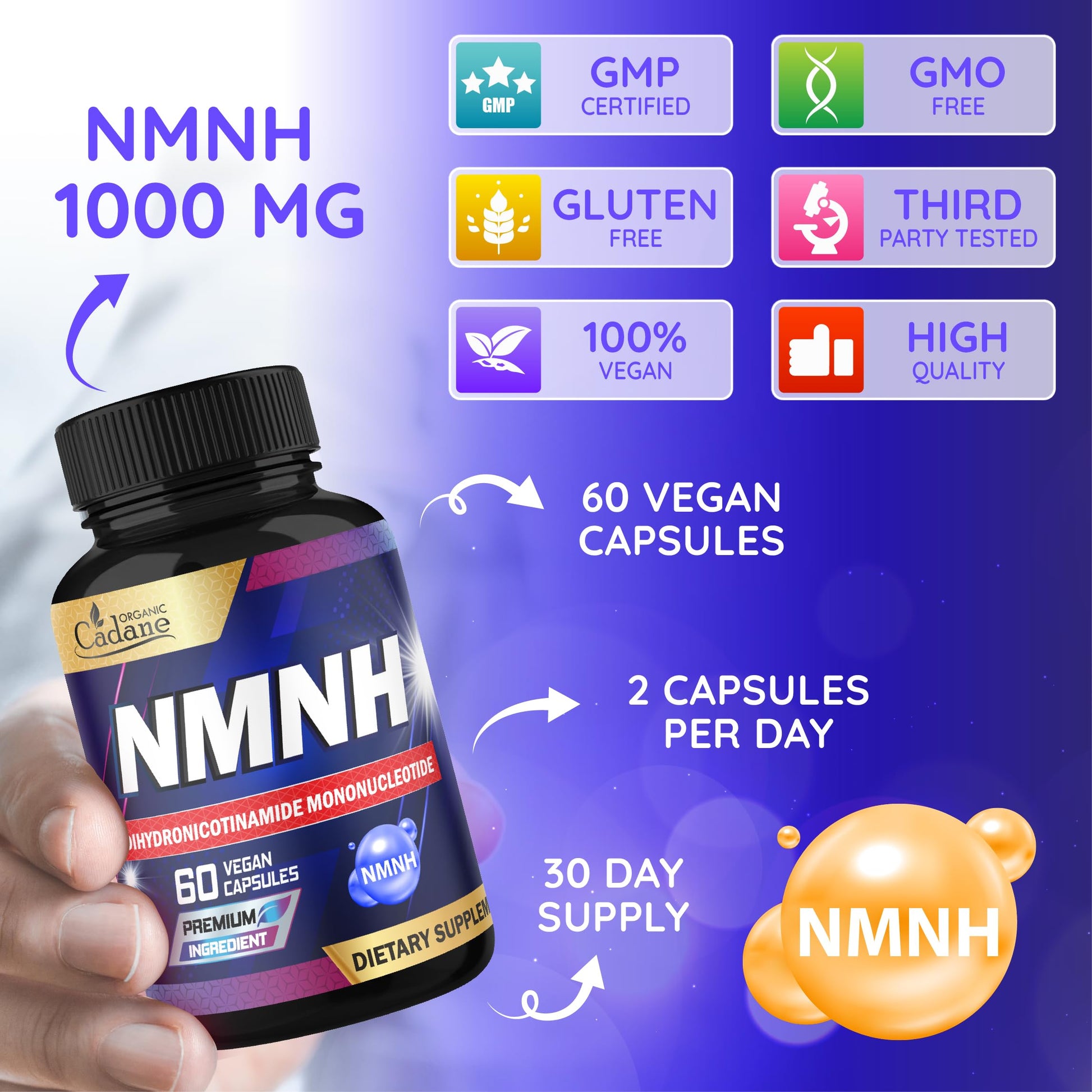Cadane NMNH Supplement | Support Energy & Healthy Aging | Dihydronicotinamide Mononucleotide | Non-GMO – 60 Capsules – 30-Day Organic Cadane buy supplements canada