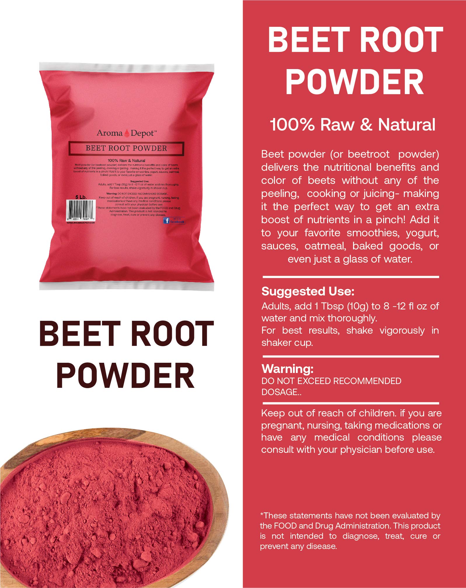 Beet Root Powder 5 lb. by Aroma Depot Raw & Non-GMO I Vegan & Gluten Free I Nitric Oxide Aroma Depot buy supplements canada
