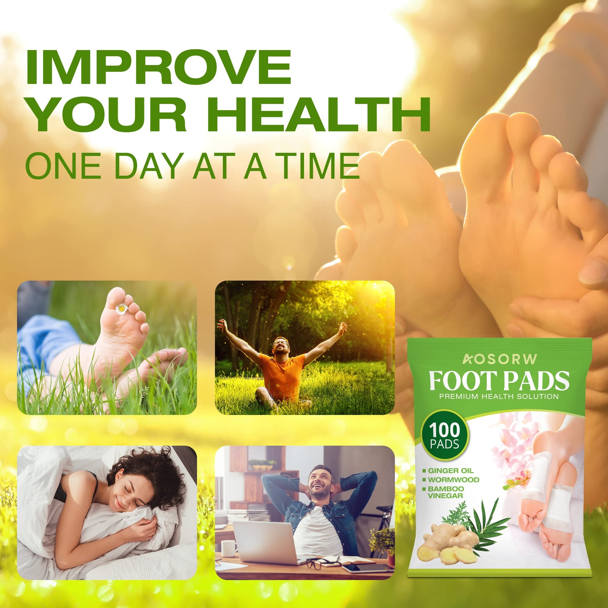 AOSORW 100 Pack Foot Pads, Ginger Oil Bamboo Charcoal Foot Pads, Foot Care Patch AOSORW buy supplements canada