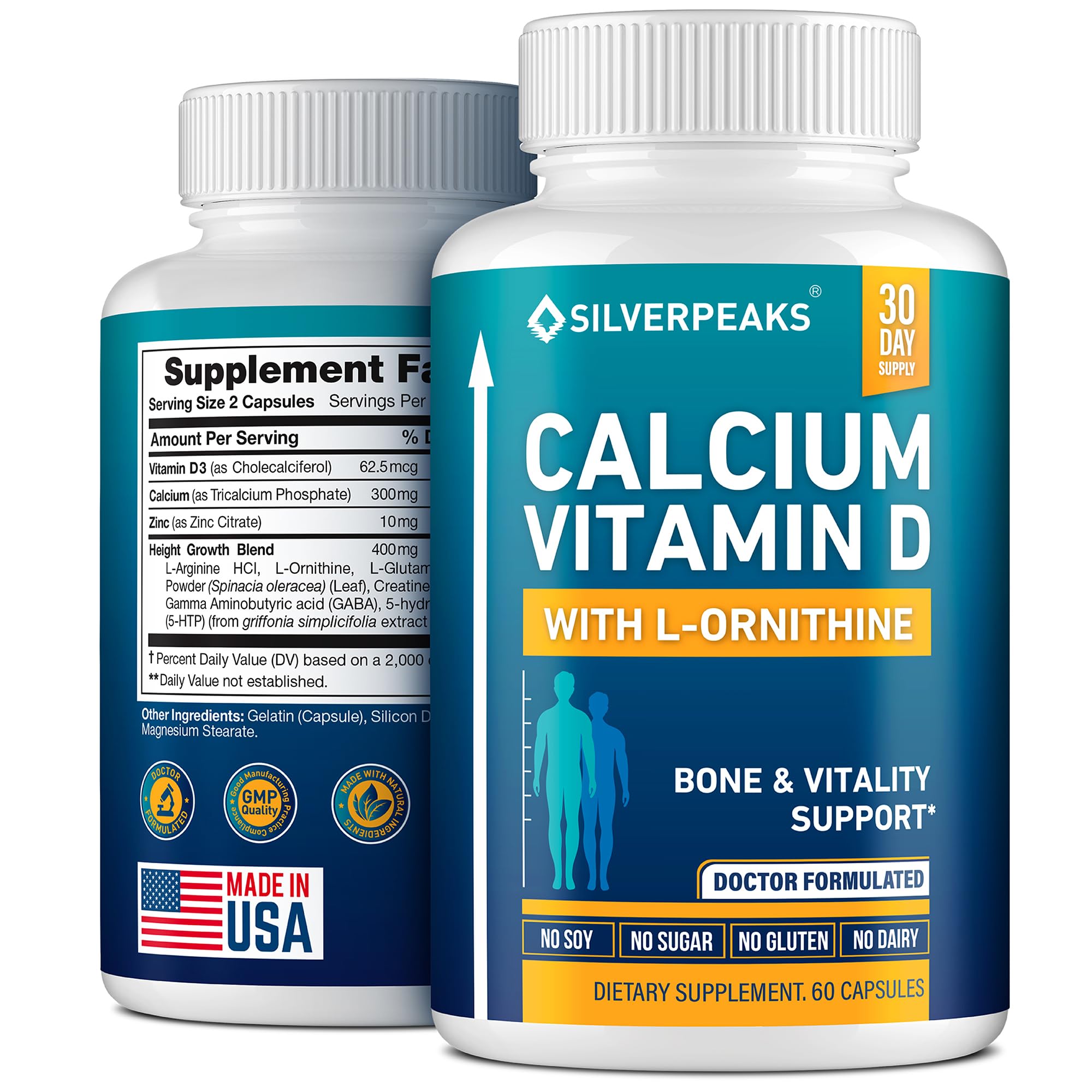 Calcium Supplement with Vitamin D3 and Zinc for Bone Health – Supports Bone Strength & Density – Gentle Non-Constipating Mineral & Amino Acids Blend for Women & Men - 60 Capsules (30 Day Supply) SILVERPEAKS buy supplements canada