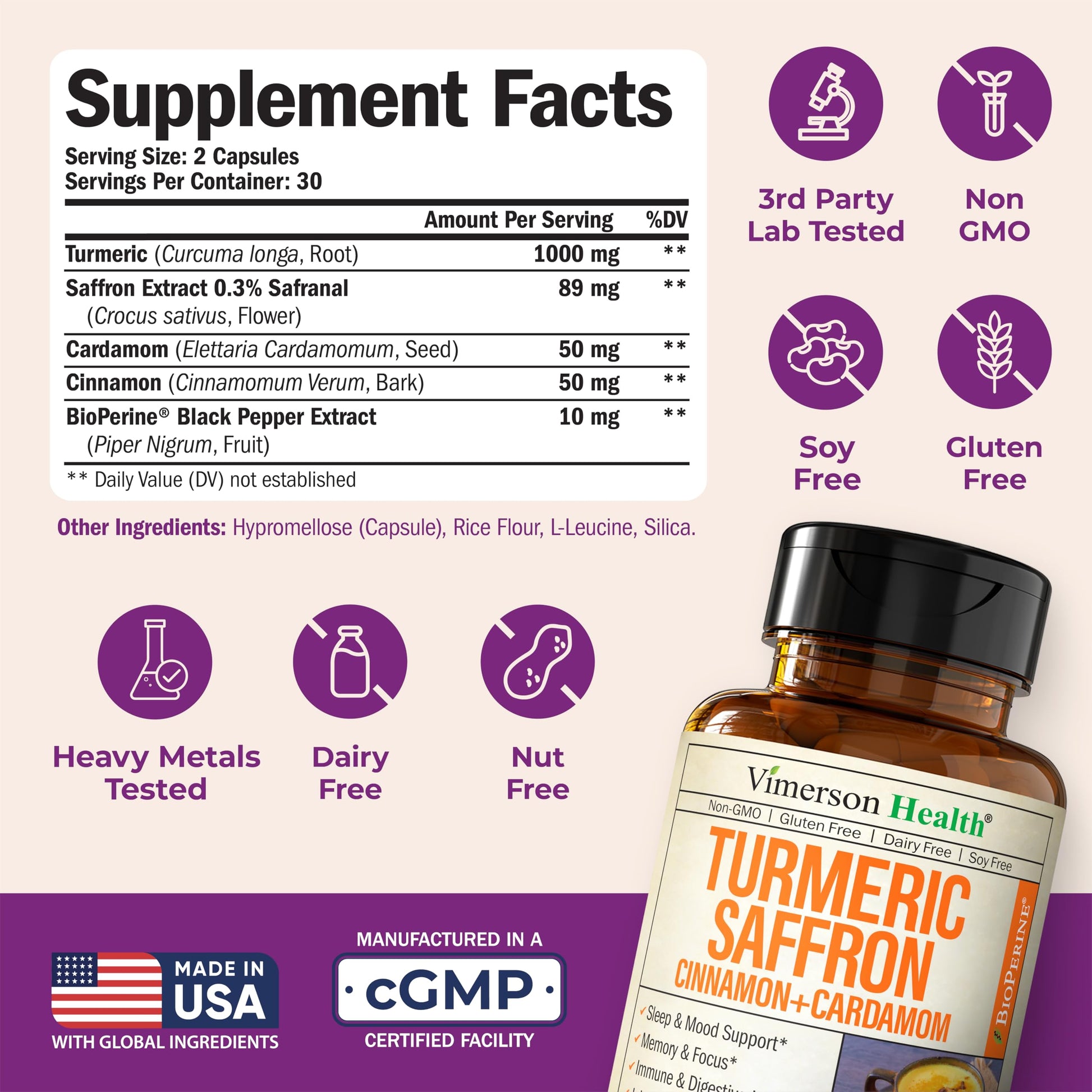 Saffron Supplements – 89mg Saffron Extract, 1000mg Turmeric Curcumin, Ceylon Cinnamon & Cardamom – Daily Mood, Joint & Metabolic Support – Joint Supplements for Women & Men – 60 Capsules Vimerson Health buy supplements canada