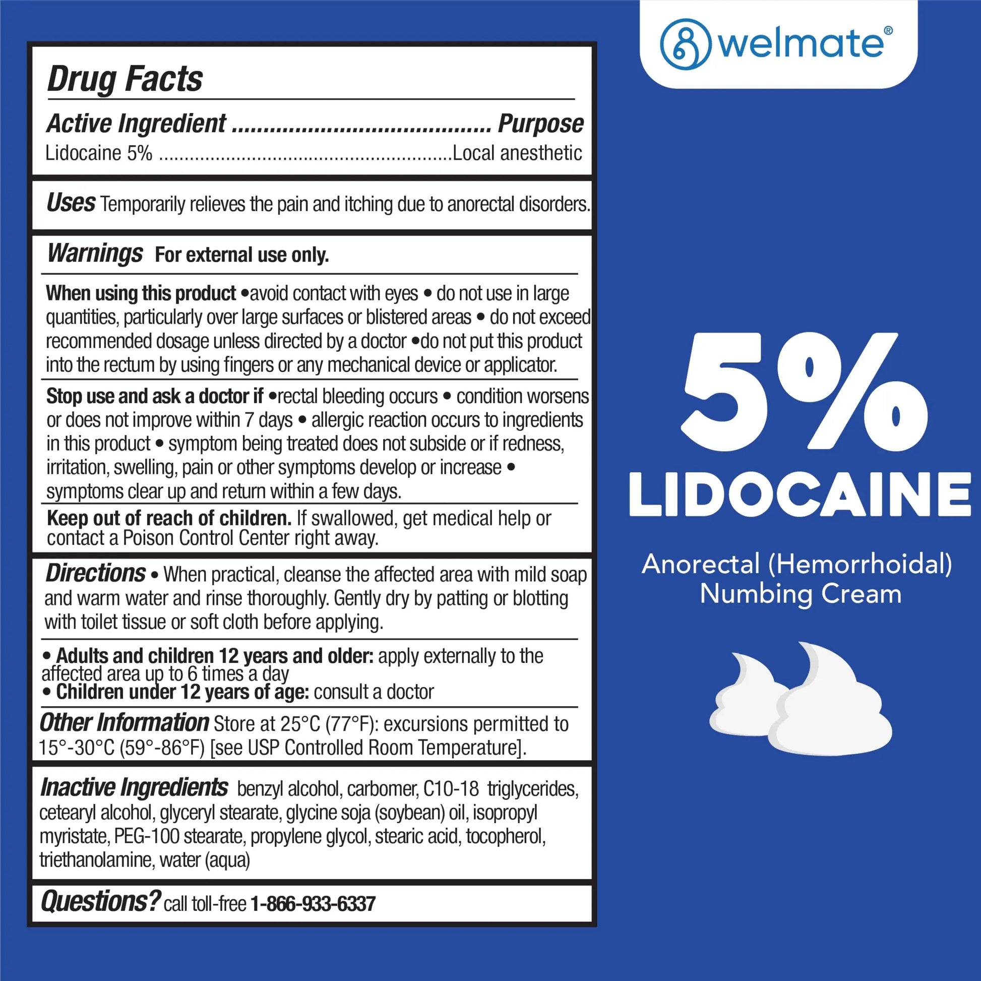 WELMATE 5% Lidocaine Cream for Hemorrhoids – Fast-Acting Lidocaine Numbing Cream & Topical Analgesic Cream for Anorectal Itch Relief, Unscented, Child Resistant Packaging 2 oz (60g) WELMATE buy supplements canada