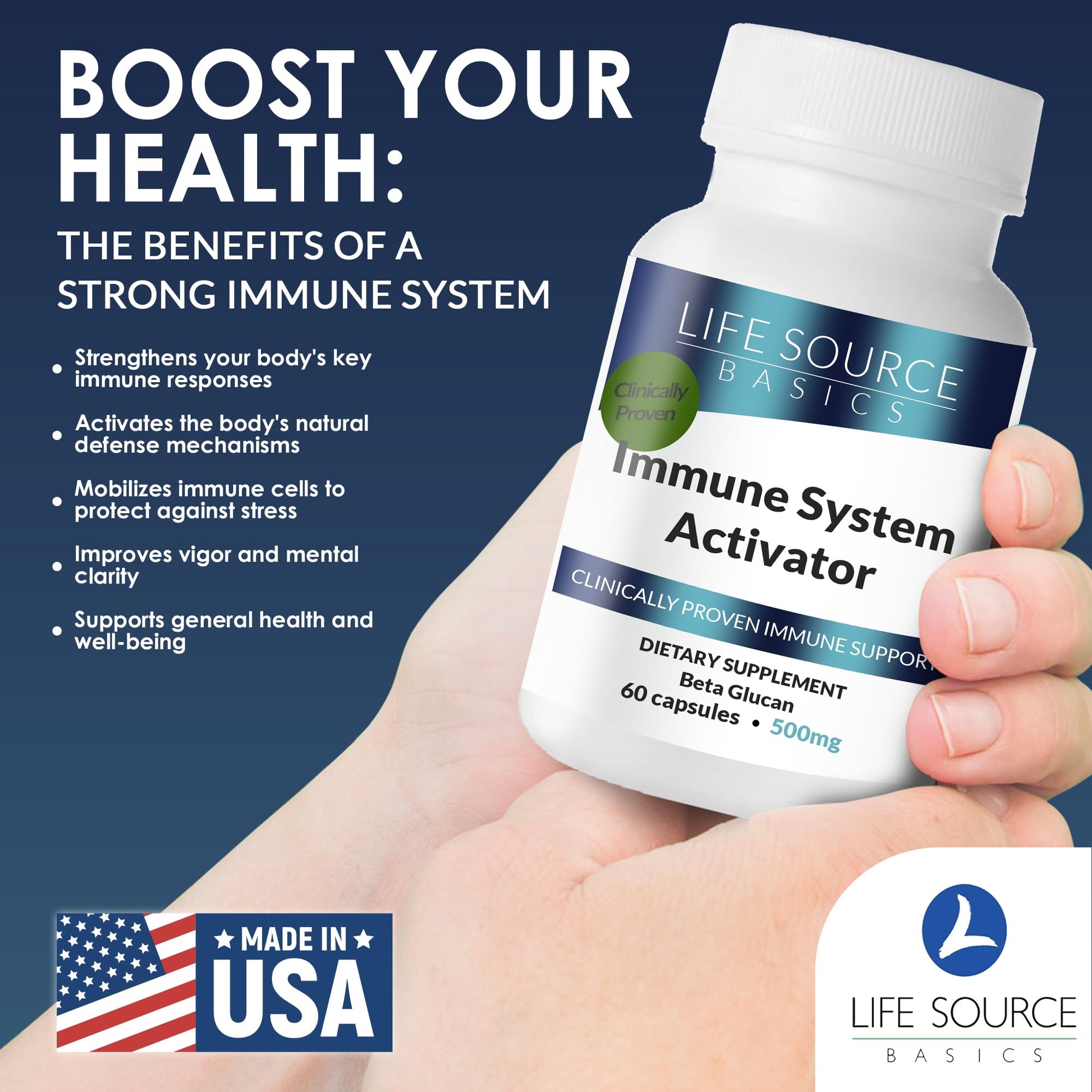 Life Source Basics Immune System Support Activator - High Purity Beta 1,3/1,6 Glucan - Immunity and Vitamin Supplement Non-GMO & Vegan Friendly for Men & Women, Gluten-Free 500 mg - 60 Capsules L LIFE SOURCE BASICS buy supplements canada