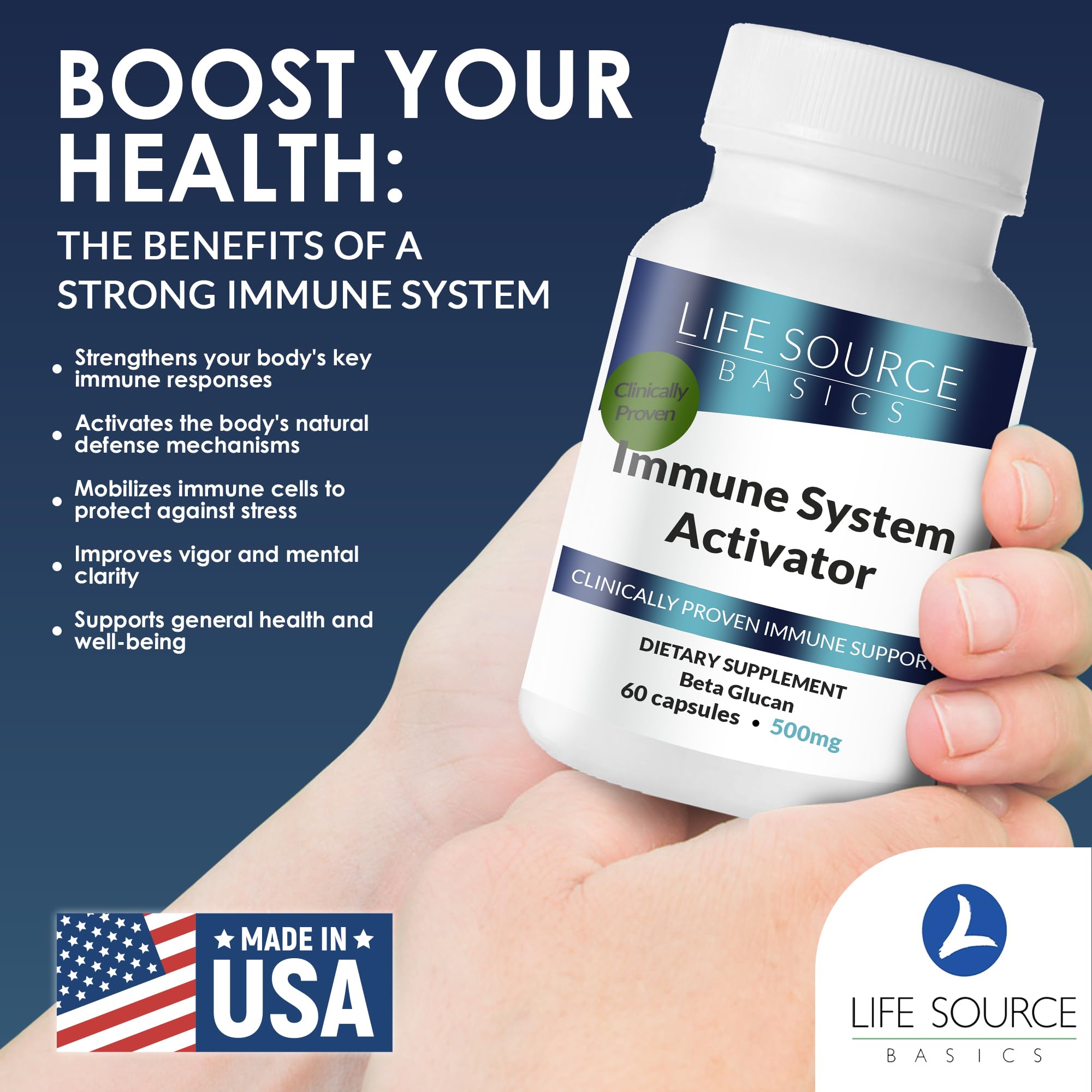 Life Source Basics Immune System Support Activator - High Purity Beta 1,3/1,6 Glucan - Immunity and Vitamin Supplement Non-GMO & Vegan Friendly for Men & Women, Gluten-Free 500 mg - 60 Capsules L LIFE SOURCE BASICS buy supplements canada