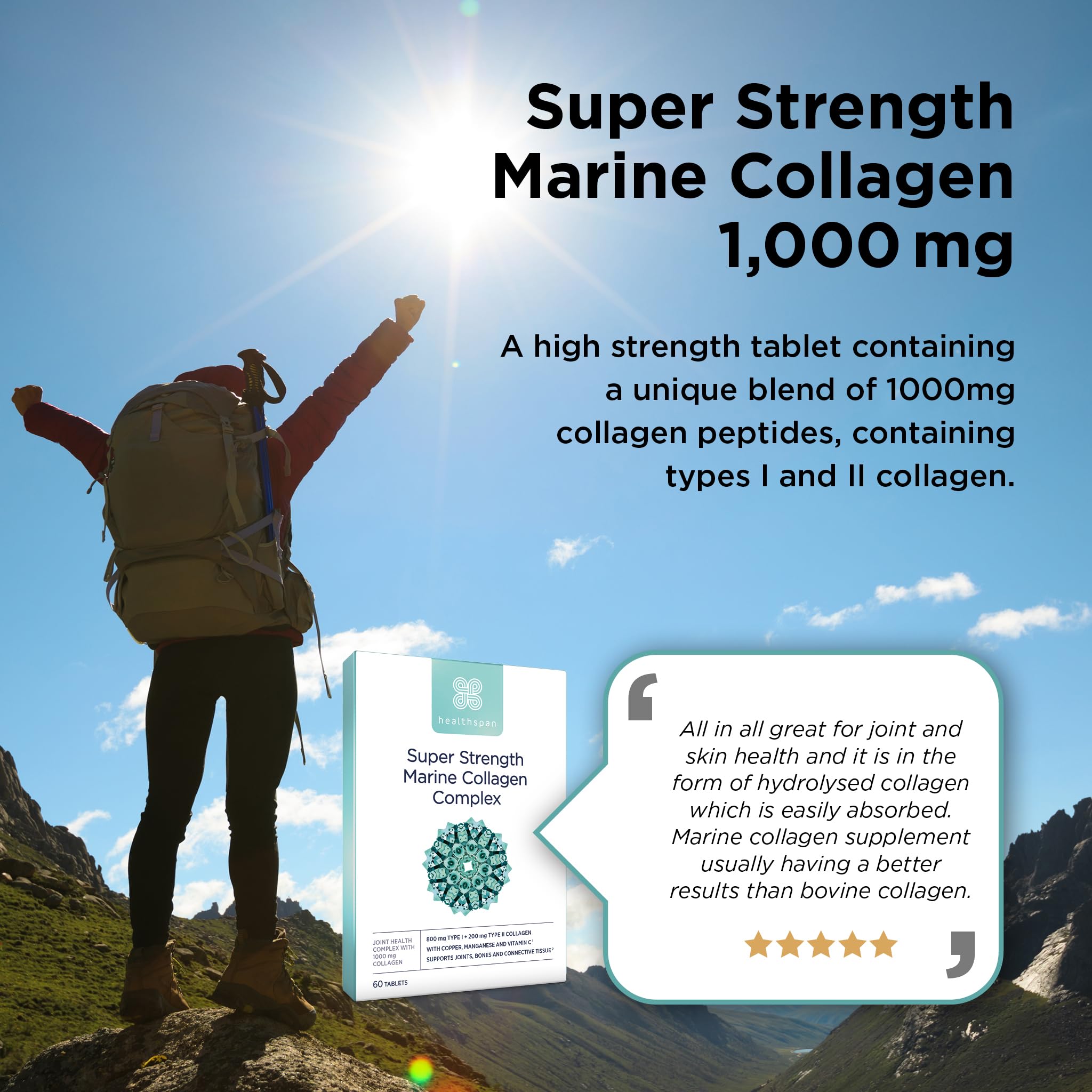 Healthspan 1,000mg Marine Collagen Complex 60 Tablets | 800mg Type I + 200mg Type II Collagen healthspan buy supplements canada