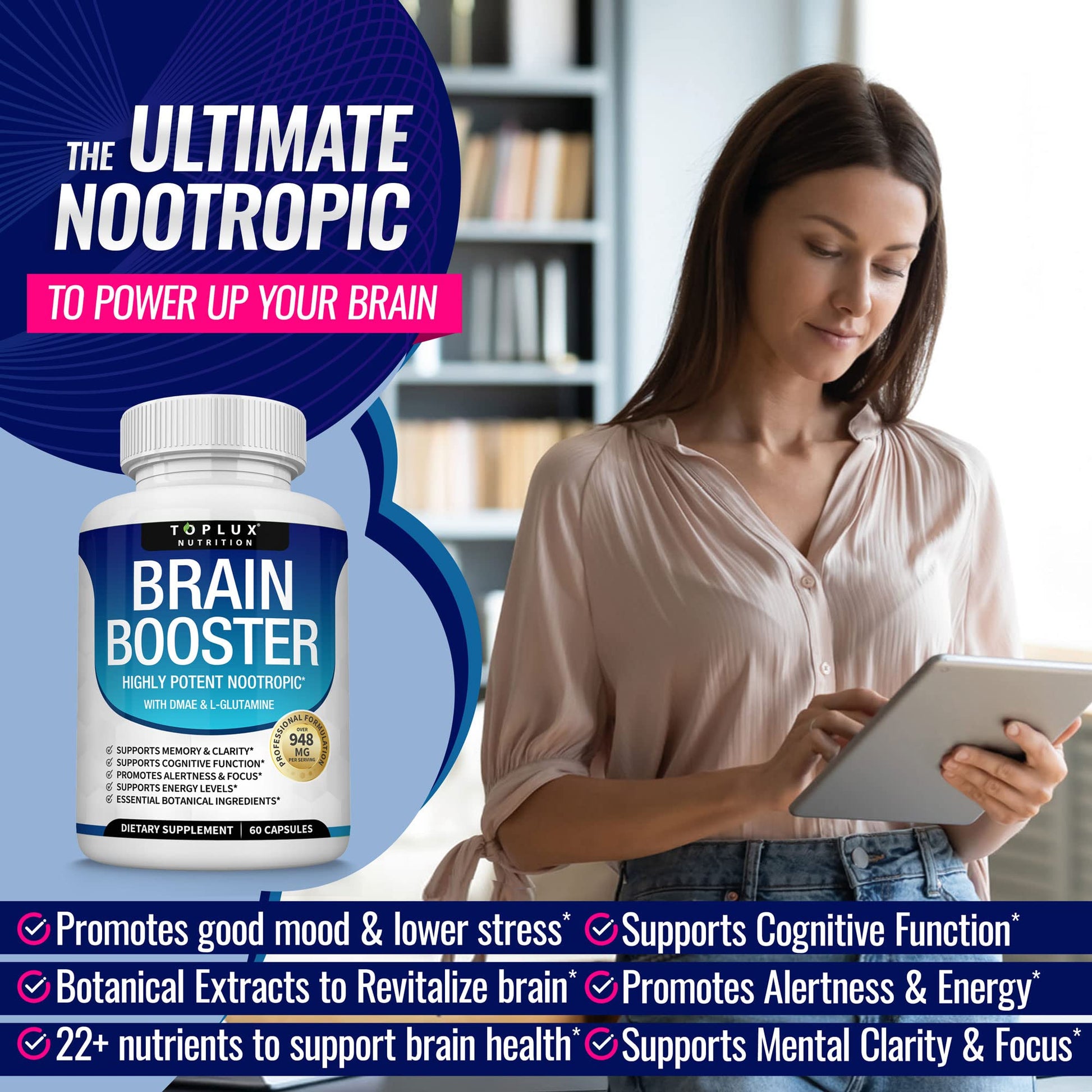 Toplux Brain Supplement Nootropic – Brain Pills Vitamin with DMAE, Bacopa Monnieri, L-Gutamine, for Men Women, 60 Capsules, Nutrition Toplux buy supplements canada
