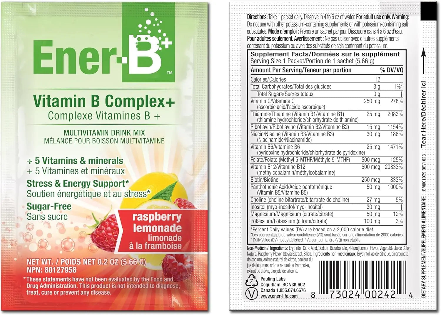 Ener-B+ Sugar Free Multivitamin Drink Mix - Vitamin Packets for Water, Electrolytes Powder No Sugar, Hydration Boost Packets, Zero Sugar Ener-Life buy supplements canada