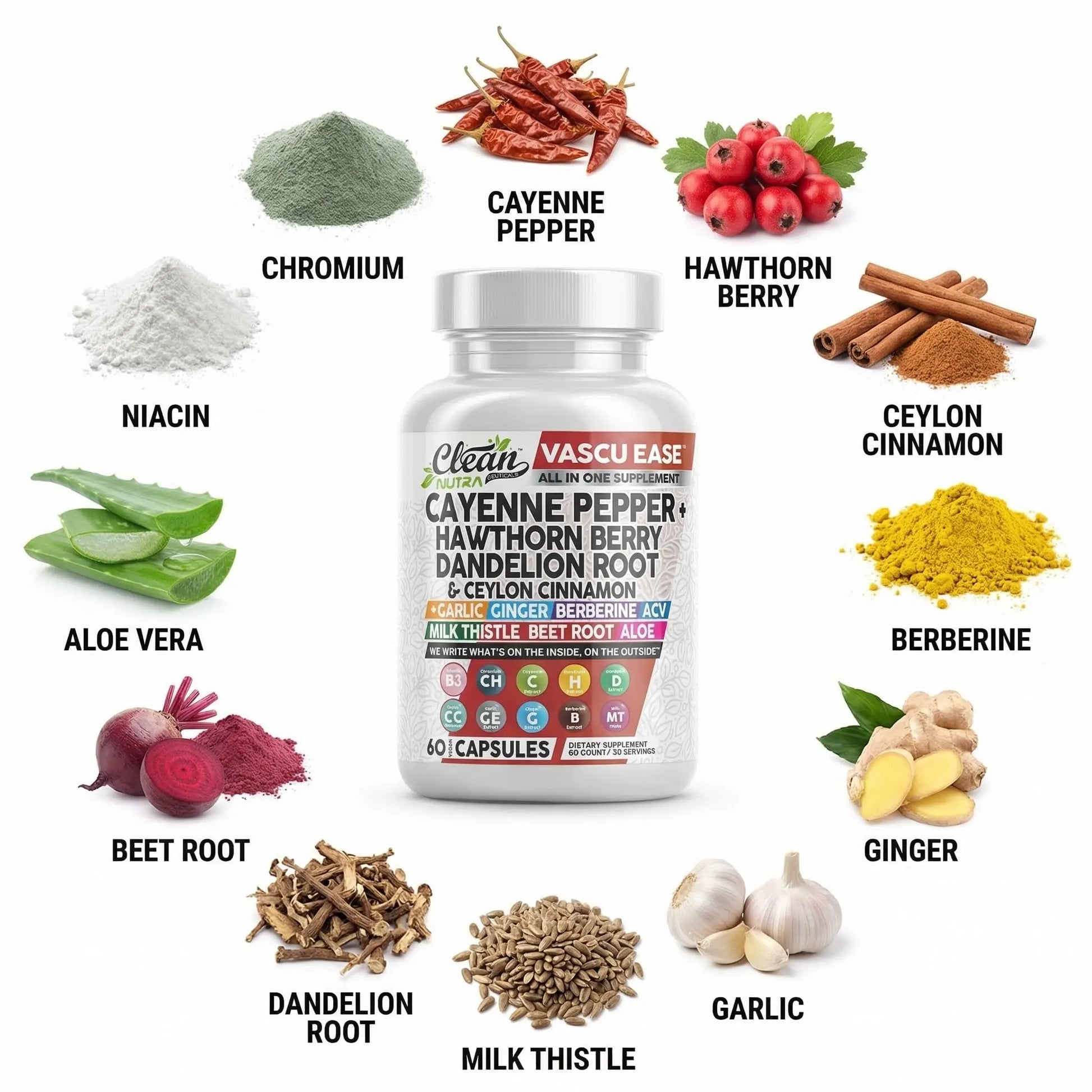 Clean Nutra Cayenne Pepper Capsules Supplement with Hawthorn Berry, Dandelion Root, Ceylon Cinnamon, Garlic, Ginger, Berberine, Apple Cider Vinegar, Milk Thistle, Beet Root, Aloe Vera Pills & More Clean Nutraceuticals buy supplements canada