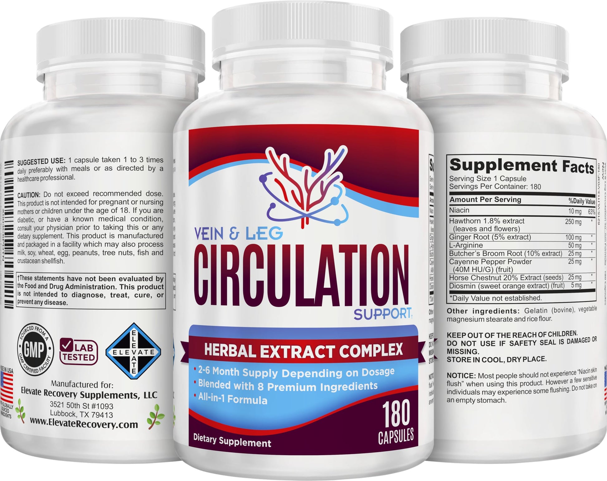 Vein & Leg Circulation (2-Month) Support Supplement with 8 Active Ingredients in 1 Formula | Leg + Vein | Blood Circulation Support Supplements | 60-Day Bulk Supply | 180 Capsules Elevate Recovery Supplements buy supplements canada
