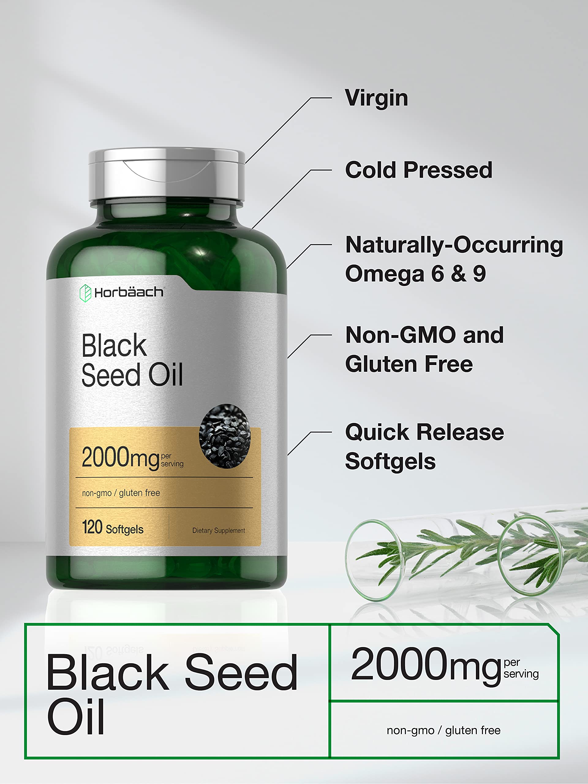 Black Seed Oil 2000mg | 120 Softgel Capsules | Cold Pressed Nigella Sativa Pills Horbäach buy supplements canada