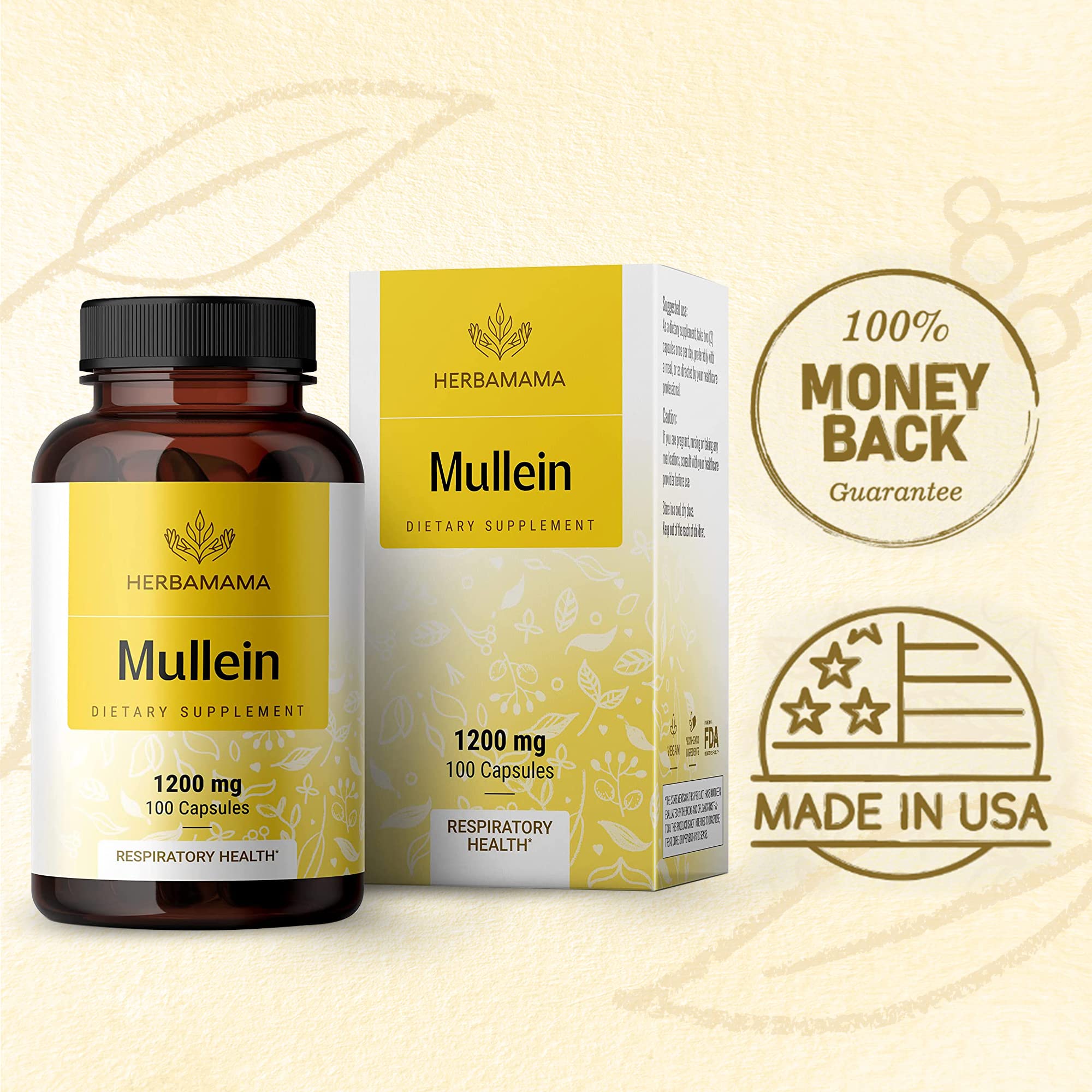 HERBAMAMA Mullein Leaf Capsules Respiratory Health - Organic Mullein Leaf Extract HERBAMAMA buy supplements canada