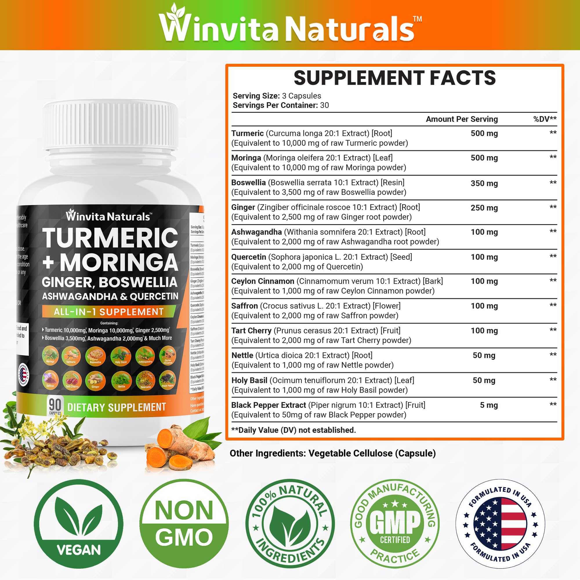 Turmeric Curcumin 10000mg Moringa 10000mg Boswellia 3500mg Ginger 2500mg Winvita Naturals buy supplements canada