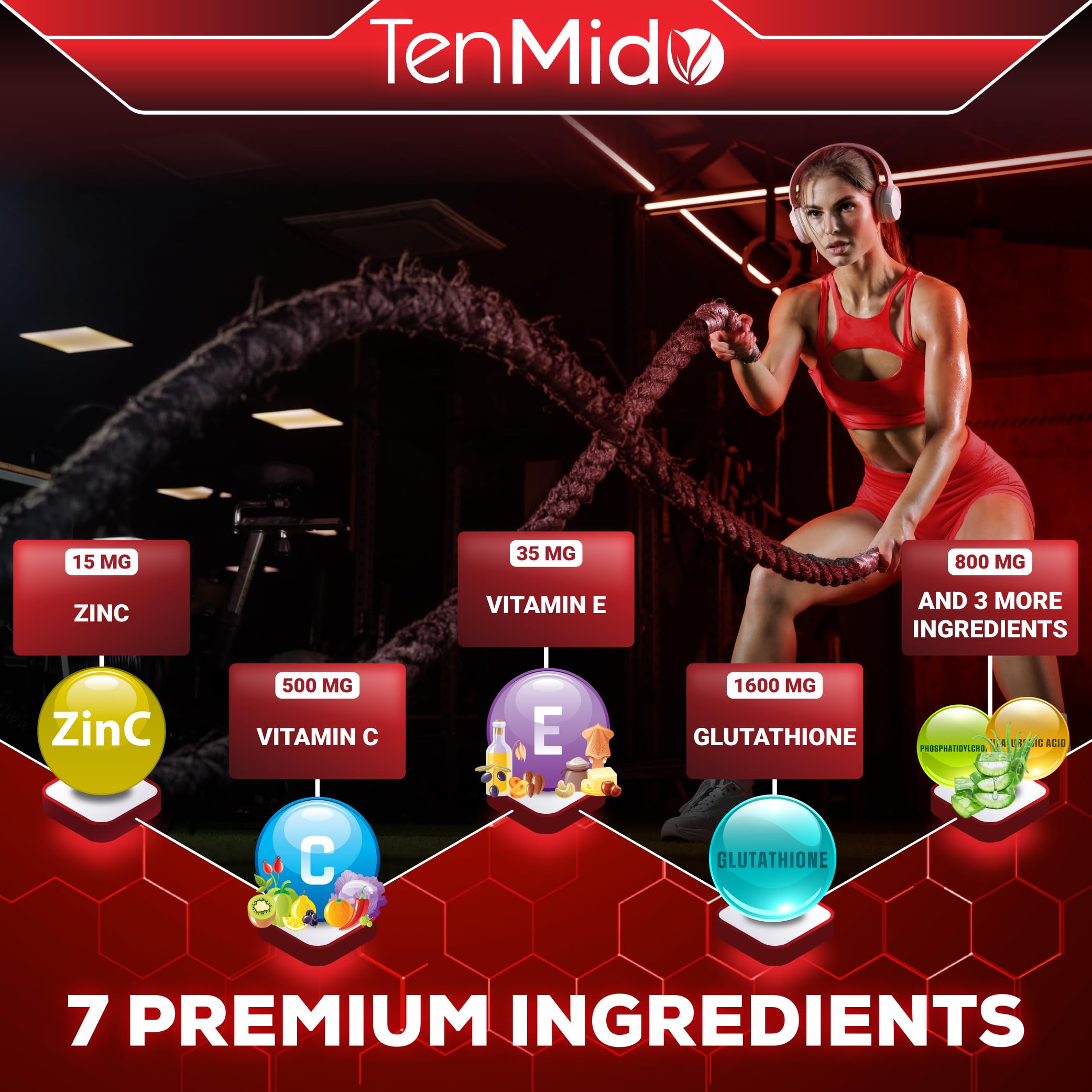Tenmido Liposomal Glutathione Supplement - 7in1 Liquid Drops with Zinc, Vitamin C, Vitamin E, Phosphatidylcholine, Hyaluronic Acid, and Aloe Vera - Vegan, Non-GMO - 30ml 1 Fl Oz Tenmido buy supplements canada